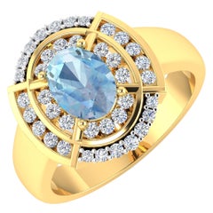 Aquamarine Gold Ring, 14 Karat Gold Aquamarine and Diamond Ring, 1.52 Carat