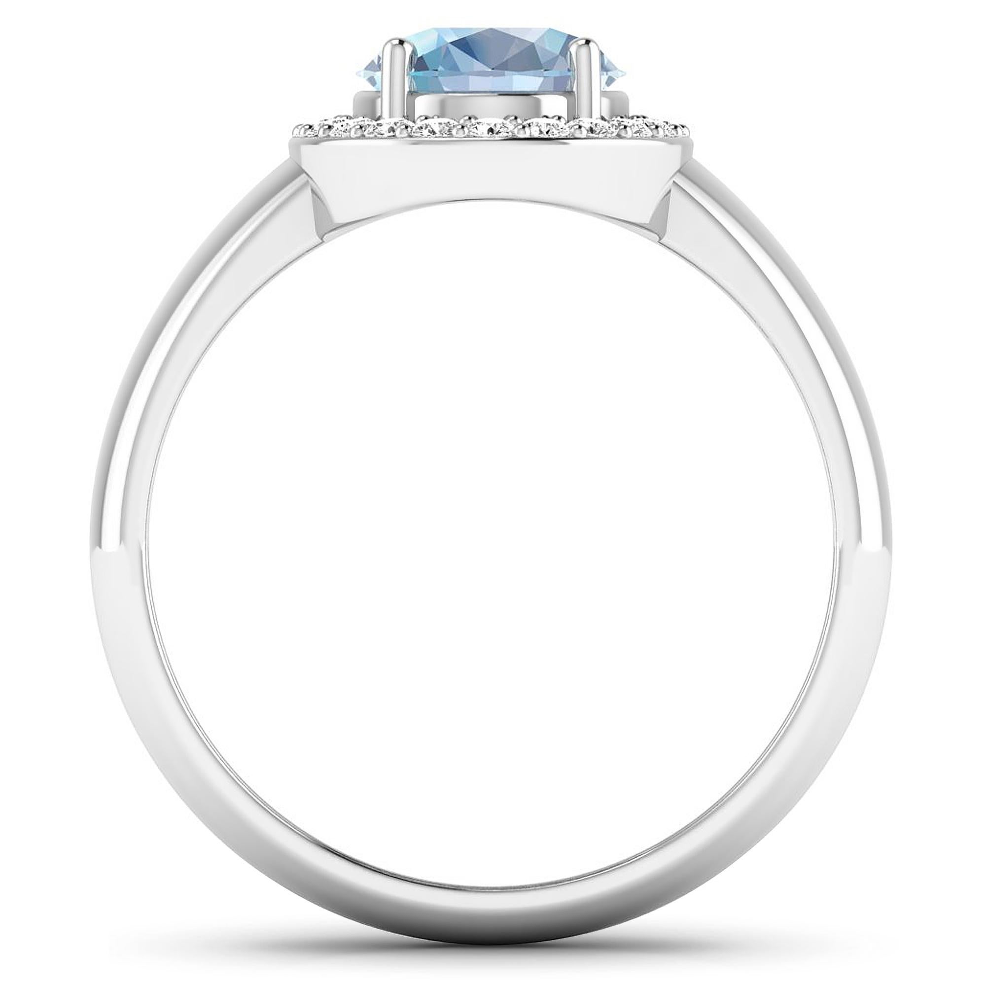Aquamarine Gold Ring, 14Kt Gold Aquamarine & Diamond Engagement Ring, 1.62ctw.

Flaunt yourself with this 14K White Gold Aquamarine & White Diamond Engagement Ring. The setting is inlaid with 22 accented full-cut White Diamond round stones for a