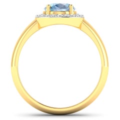 Aquamarine Gold Ring, 14 Karat Gold Aquamarine and Diamond Ring, 1.62 Carat