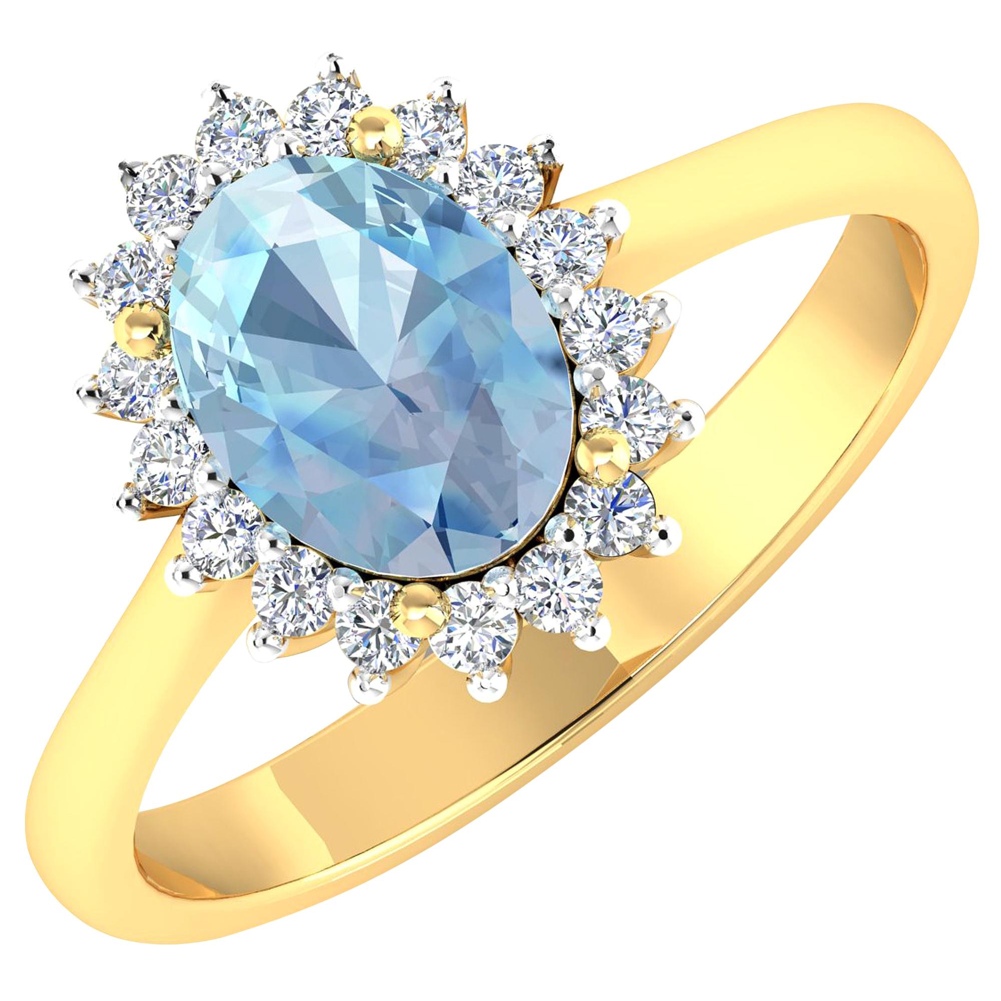 Aquamarine Gold Ring, 14 Karat Gold Aquamarine and Diamond Ring, 1.62 Carat For Sale