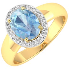 Aquamarine Gold Ring, 14 Karat Gold Aquamarine and Diamond Ring, 1.62 Carat