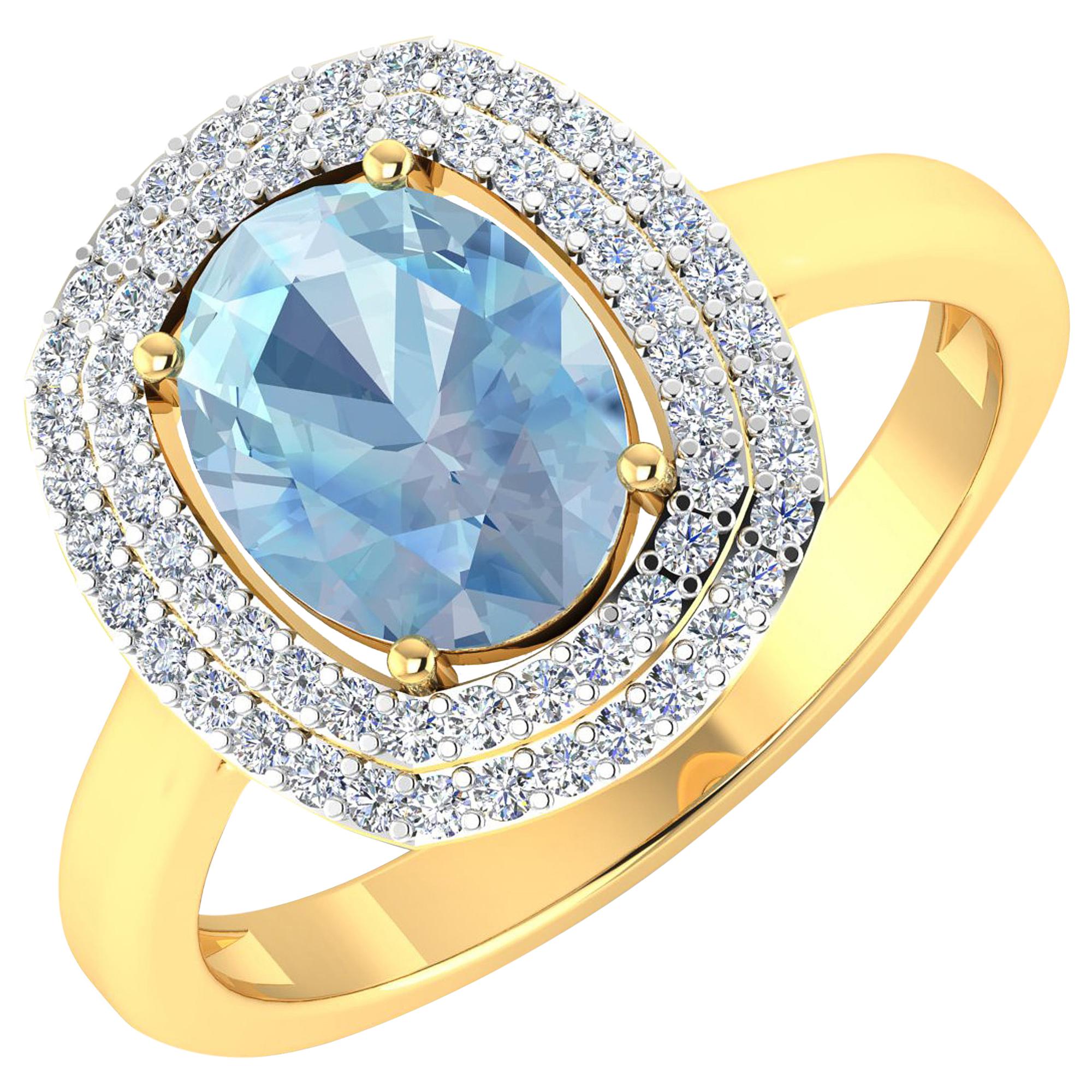 Aquamarine Gold Ring, 14 Karat Gold Aquamarine and Diamond Ring, 1.68 Carat For Sale