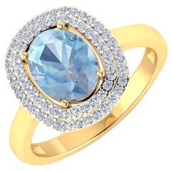 Aquamarine Gold Ring, 14 Karat Gold Aquamarine and Diamond Ring, 1.68 Carat