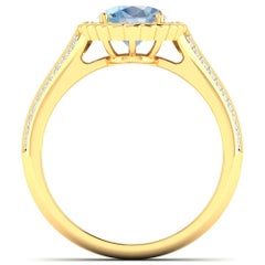 Aquamarine Gold Ring, 14 Karat Gold Aquamarine and Diamond Ring, 1.82 Carat