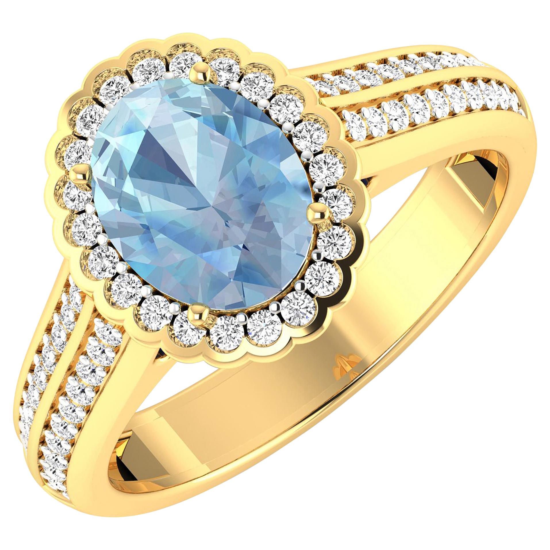 Aquamarine Gold Ring, 14 Karat Gold Aquamarine and Diamond Ring, 1.82 Carat For Sale