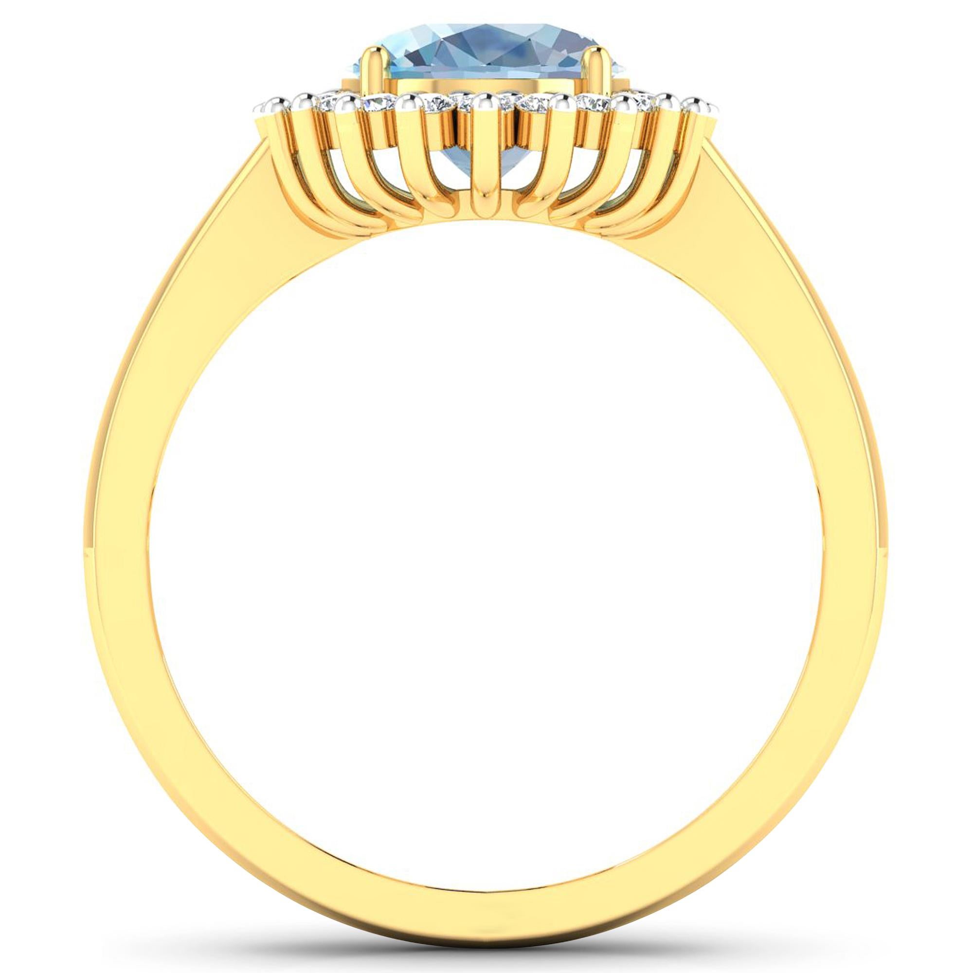 Aquamarine Gold Ring, 14Kt Gold Aquamarine & Diamond Engagement Ring, 1.24ctw.

Flaunt yourself with this 14K Yellow Gold Aquamarine & White Diamond Engagement Ring. The setting is inlaid with 17 accented full-cut White Diamond round stones for a