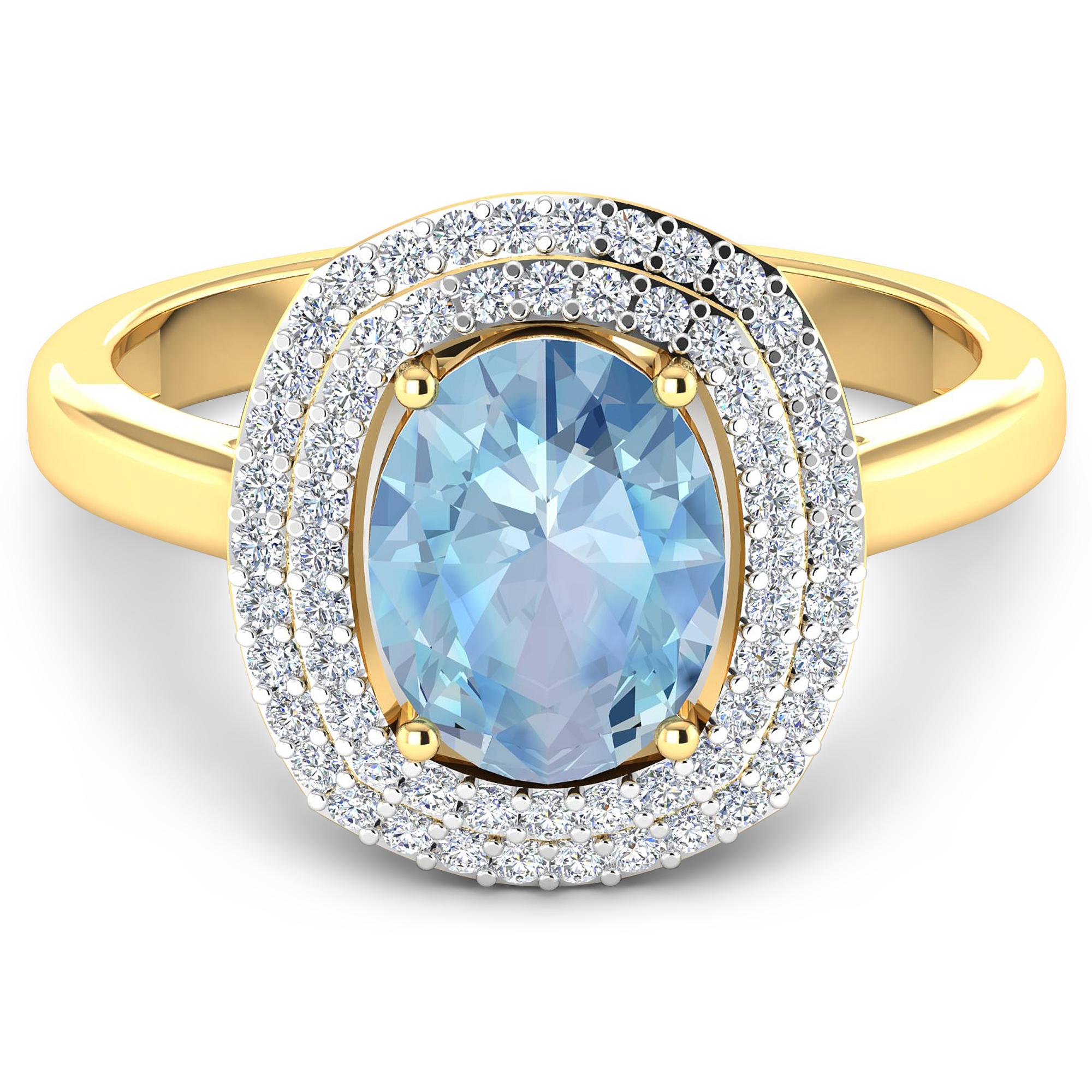 Contemporary Aquamarine Gold Ring, 14 Karat Gold Aquamarine and Diamond Ring, 1.68 Carat For Sale