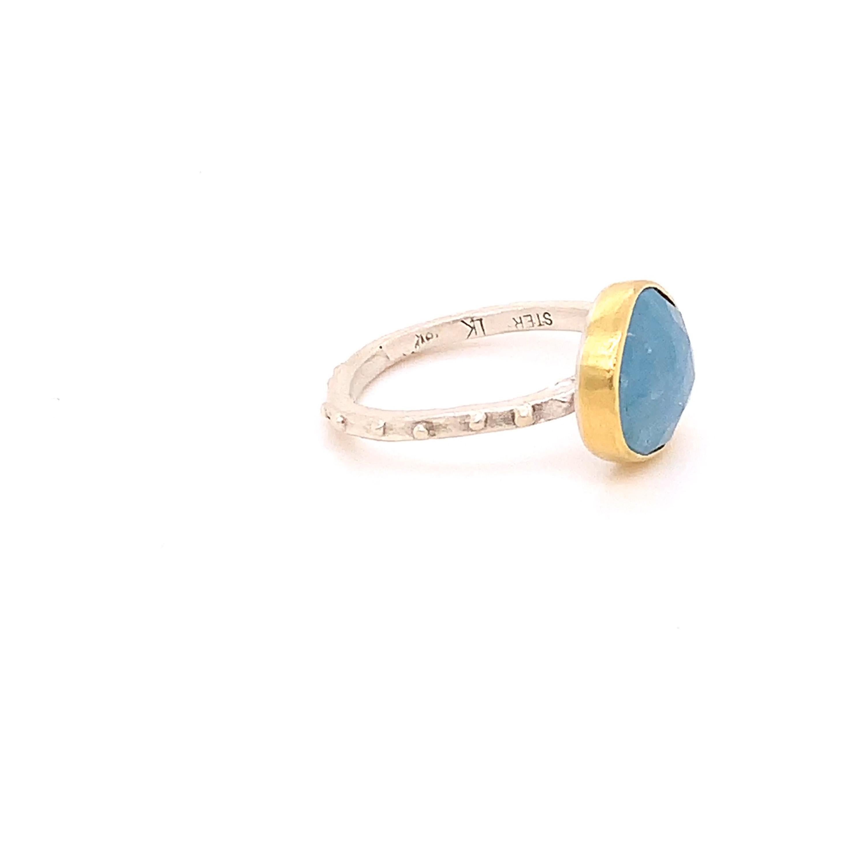 Aquamarine Gold Ring with Silver In New Condition For Sale In New York, NY