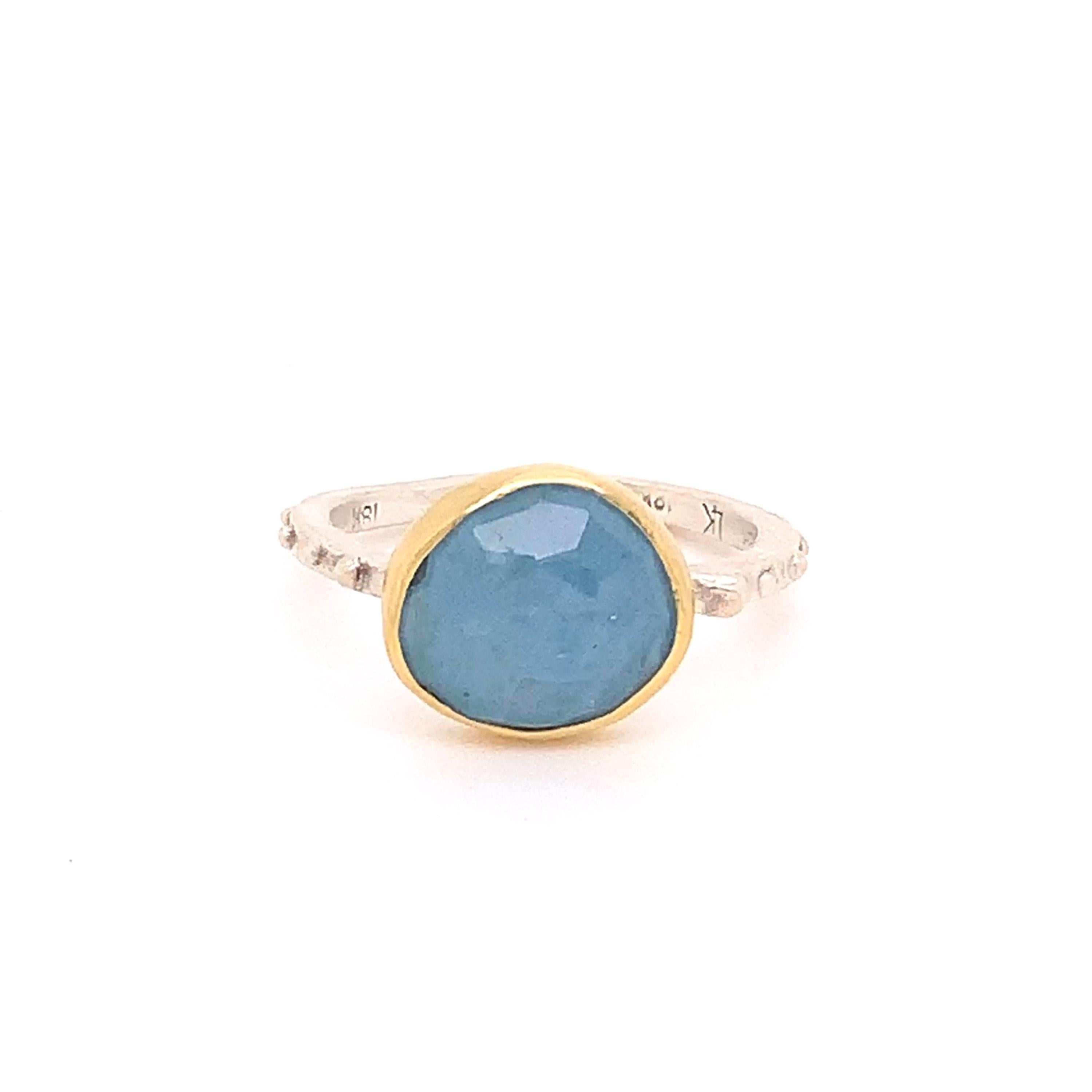 Women's Aquamarine Gold Ring with Silver For Sale