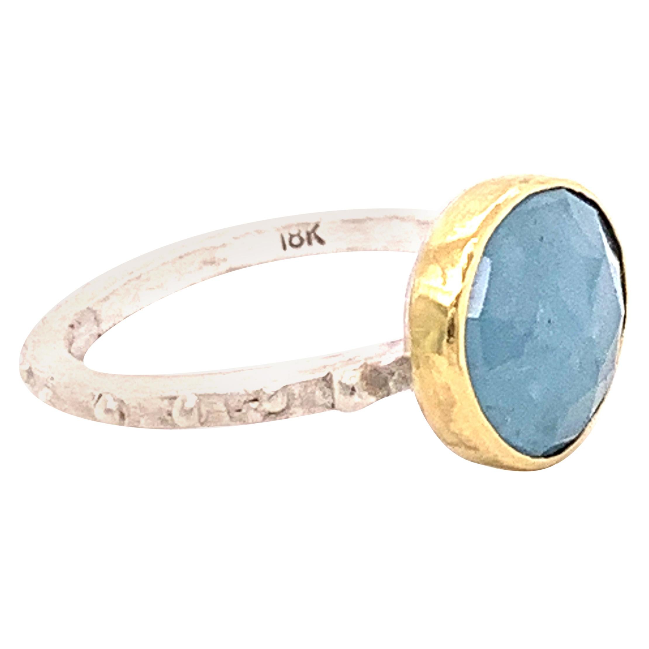 Aquamarine Gold Ring with Silver For Sale