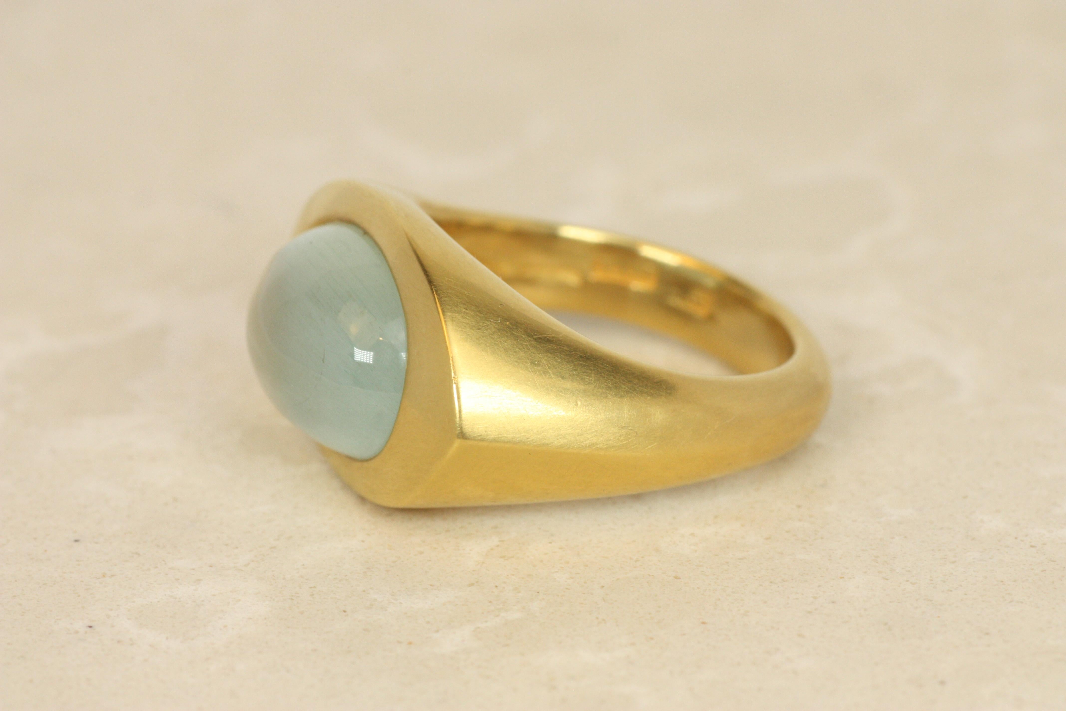 Artisan Aquamarine Greco Roman Ring – Cabochon Cut in 22K Yellow Gold, Darlene deSedle For Sale