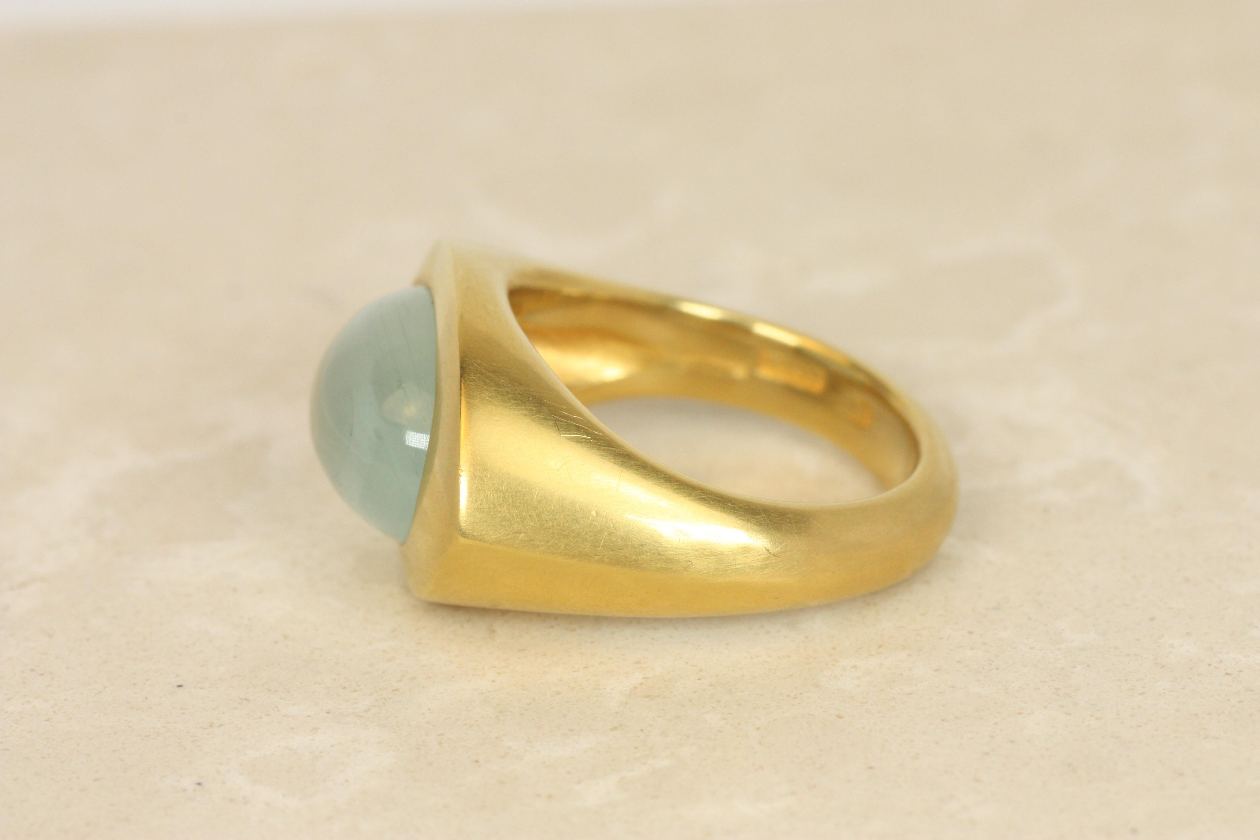 Aquamarine Greco Roman Ring – Cabochon Cut in 22K Yellow Gold, Darlene deSedle In Excellent Condition For Sale In Santa Monica, CA