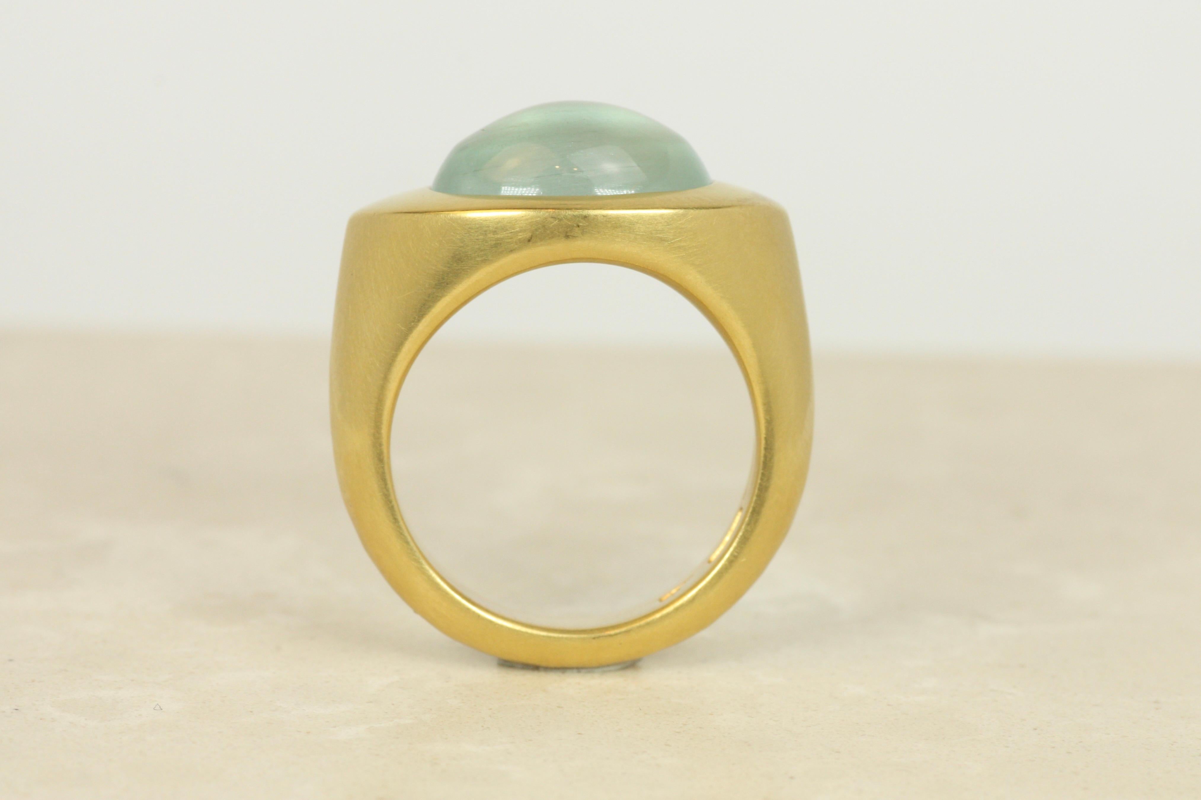 Aquamarine Greco Roman Ring – Cabochon Cut in 22K Yellow Gold, Darlene deSedle For Sale 1