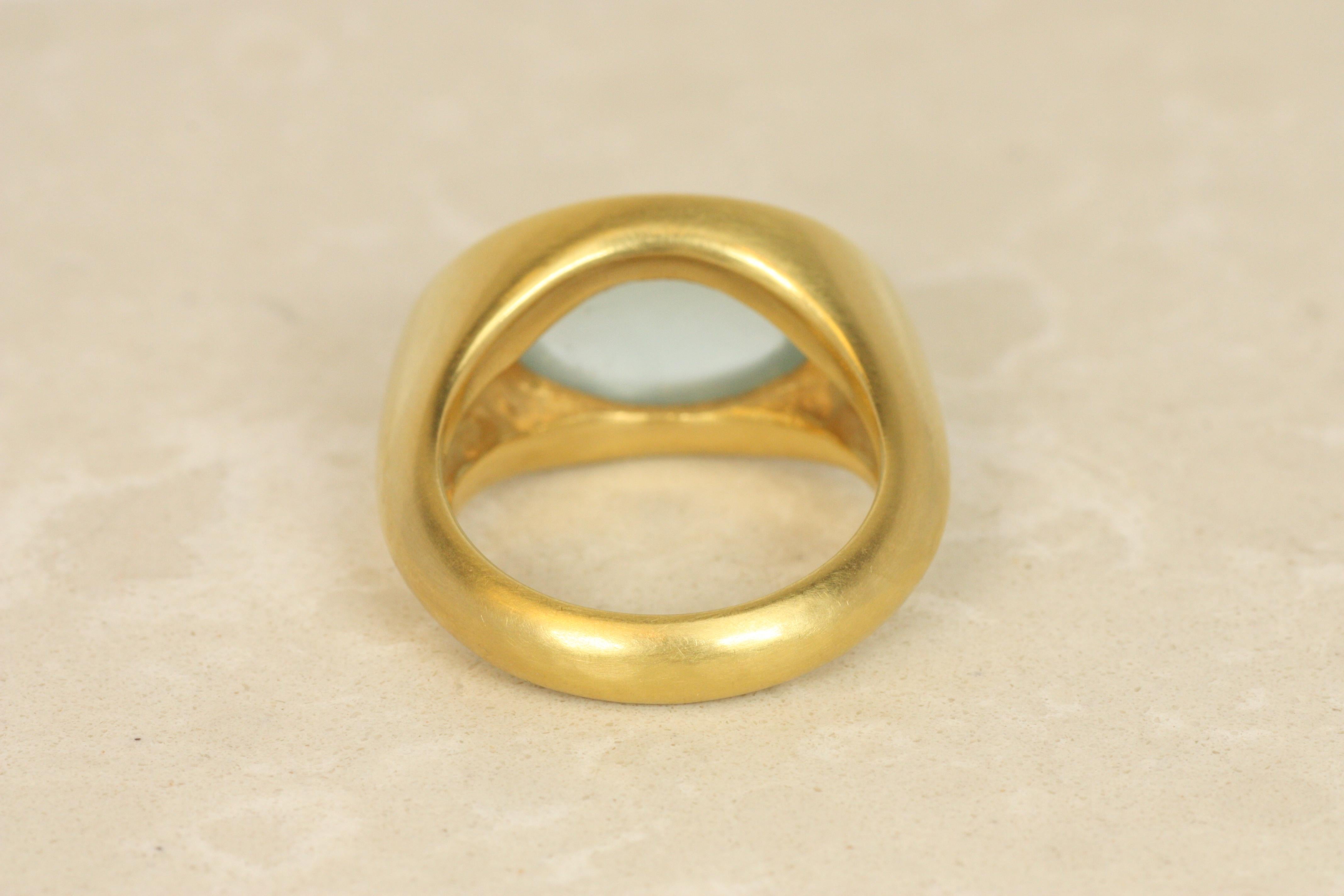 Aquamarine Greco Roman Ring – Cabochon Cut in 22K Yellow Gold, Darlene deSedle For Sale 2
