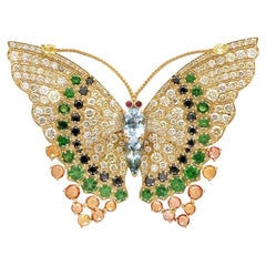 Aquamarin & Grüner Granat Saphir Diamant Pave Schmetterling Gelbgold Ring