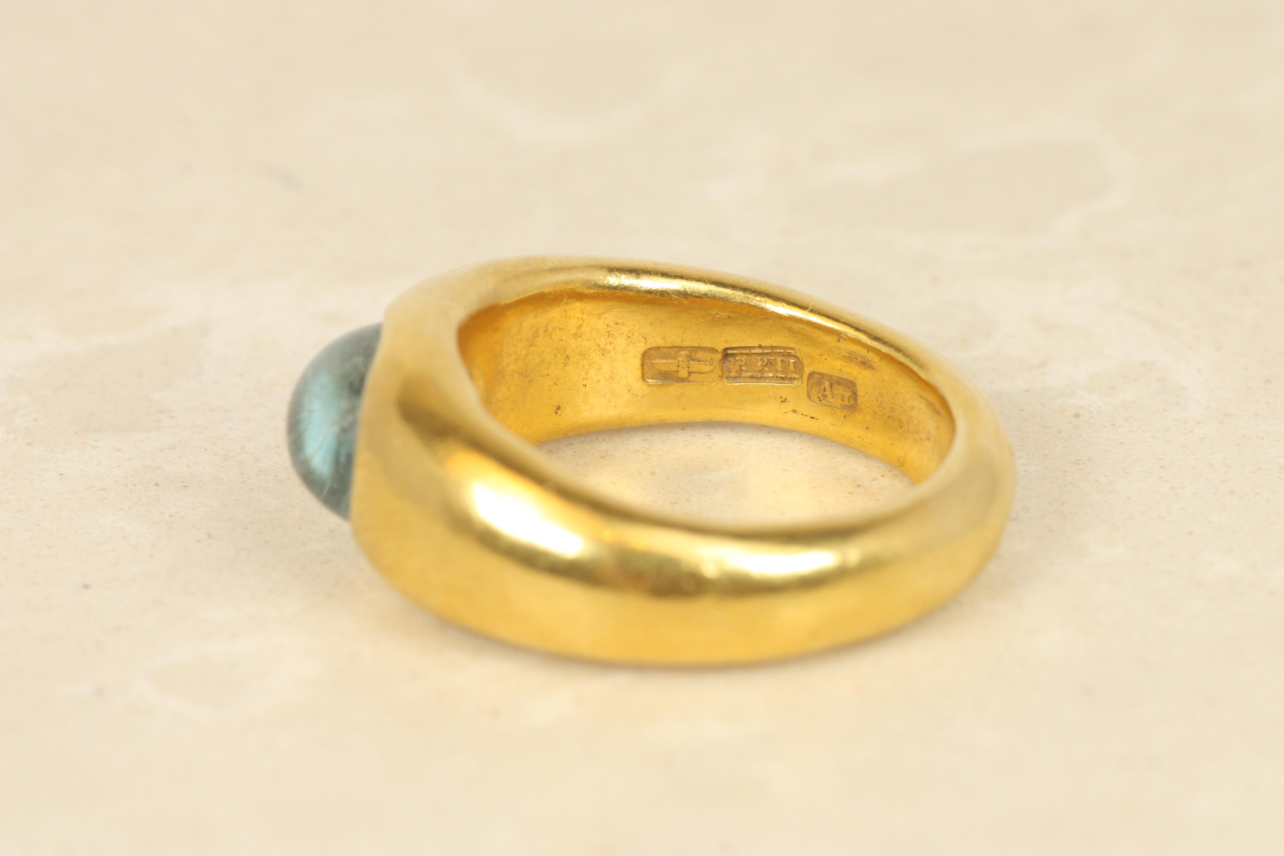 Aquamarine Gypsy Ring – Cabochon Cut in 22K Yellow Gold, Darlene deSedle For Sale 2