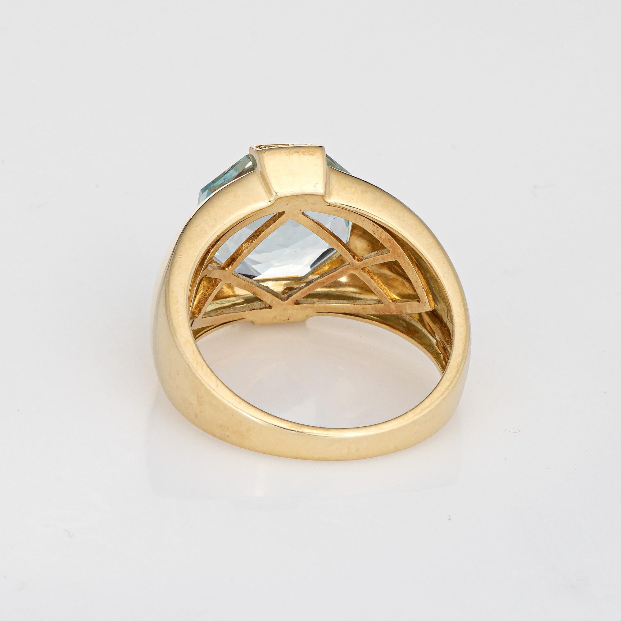 Aquamarine Gypsy Ring Vintage 14k Yellow Gold Wide Band Hexagonal Cut In Good Condition In Torrance, CA