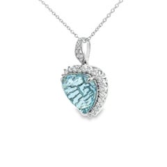 Aquamarine Heart 8.14 CT. White Diamond Round 0.70 CT.14KW Pendant