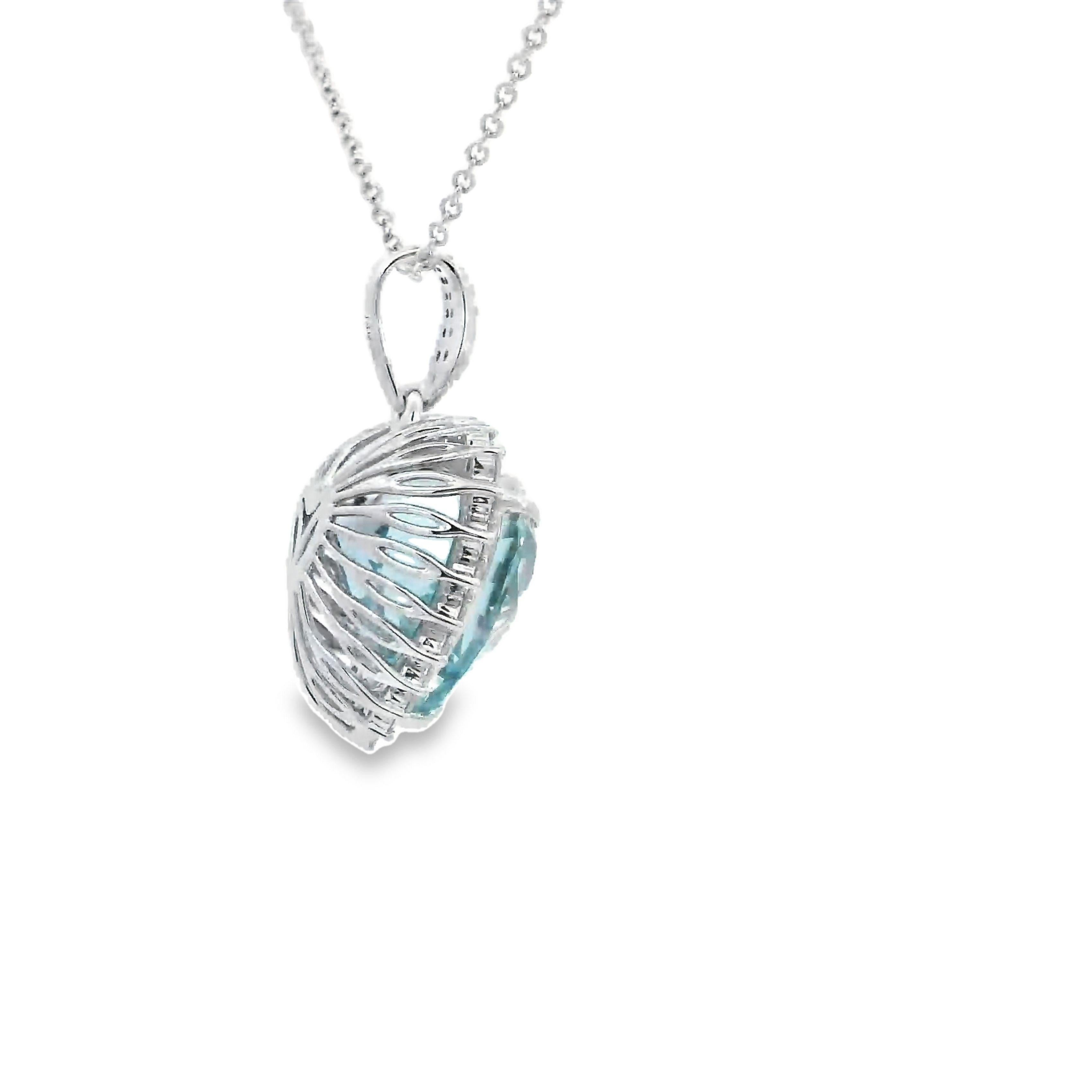 Taille ronde Aigue-marine cœur 8,14 carats Pendentif en diamant blanc rond de 0,70 ct.14KW en vente
