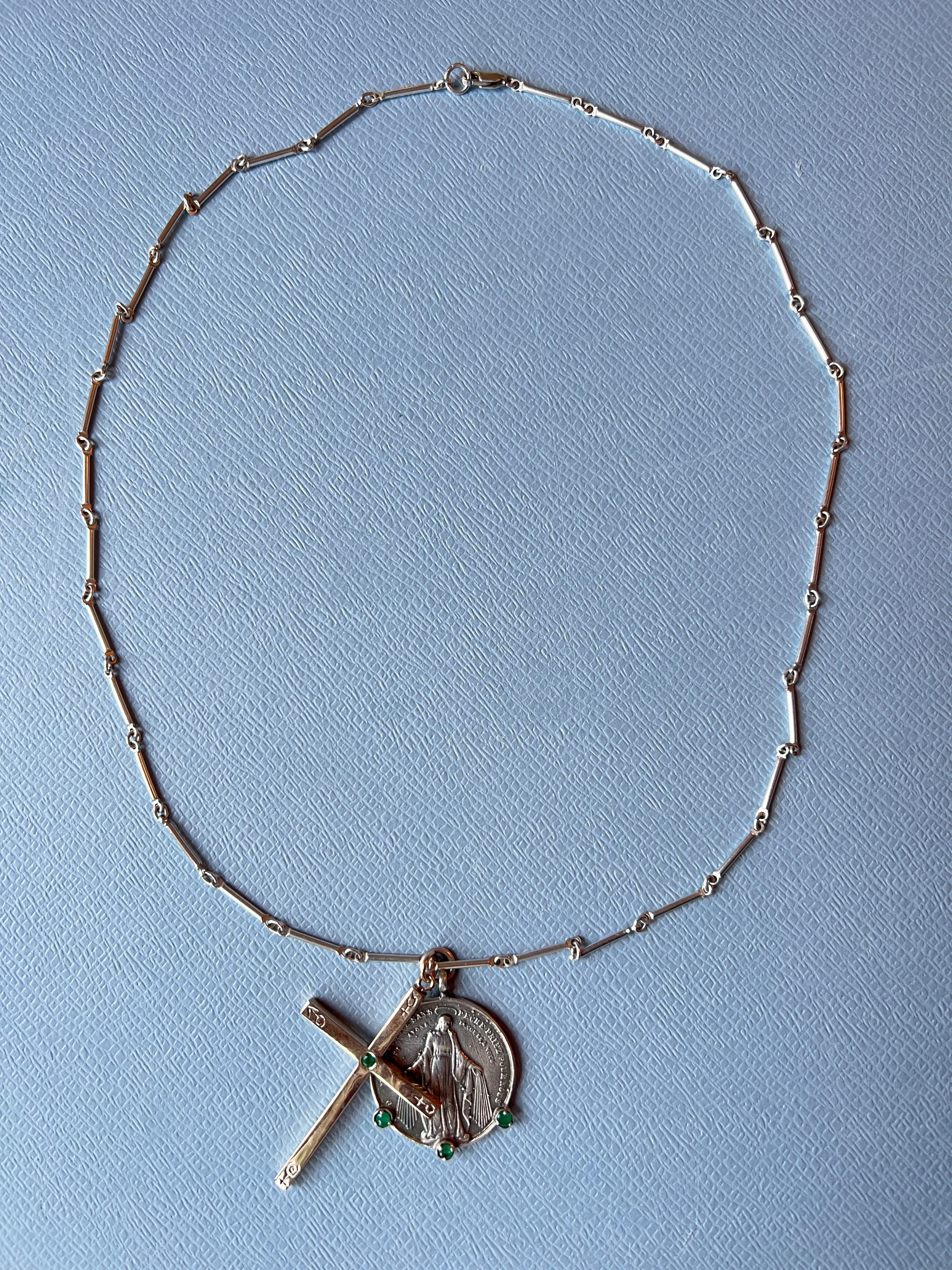 Cross Medal Chain Necklace Aquamarine Heart 6