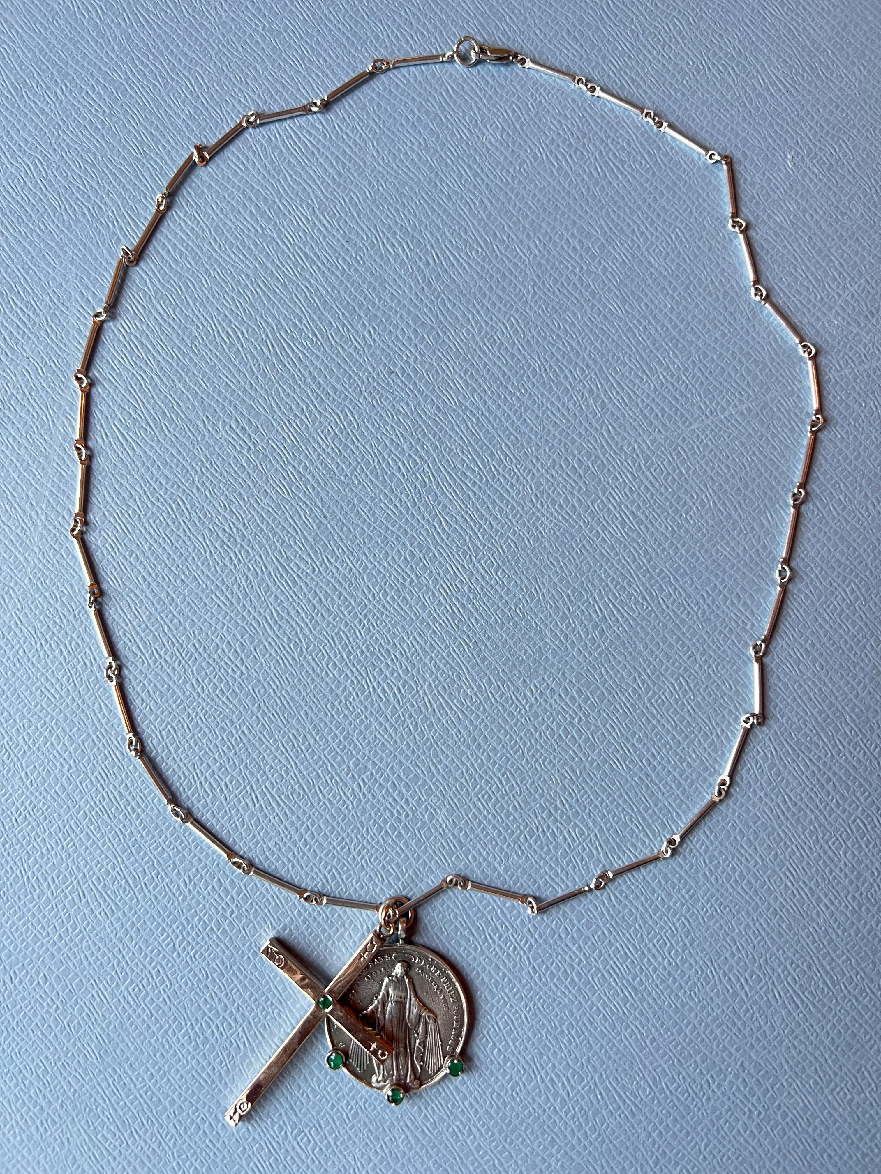 Brilliant Cut Virgin Mary Medal Cross Necklace Emerald