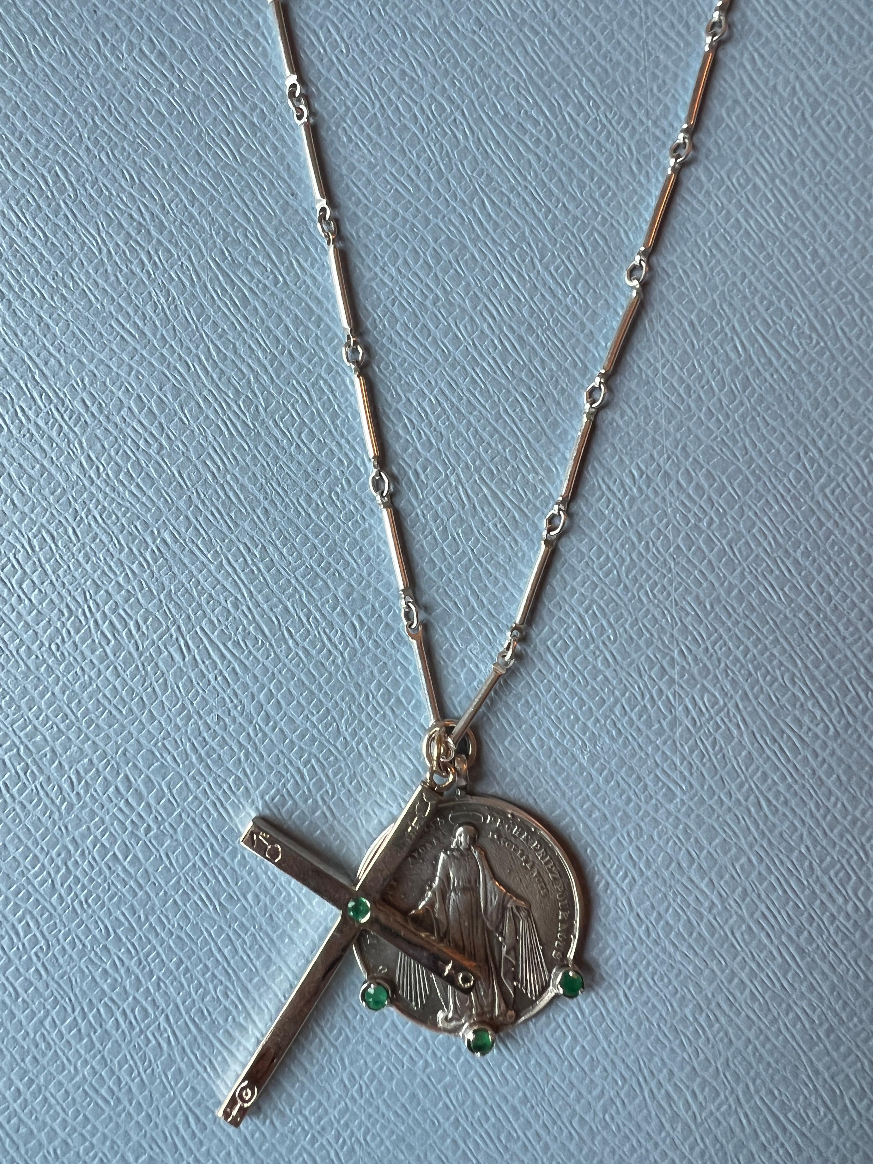Women's Virgin Mary Medal Cross Necklace Emerald