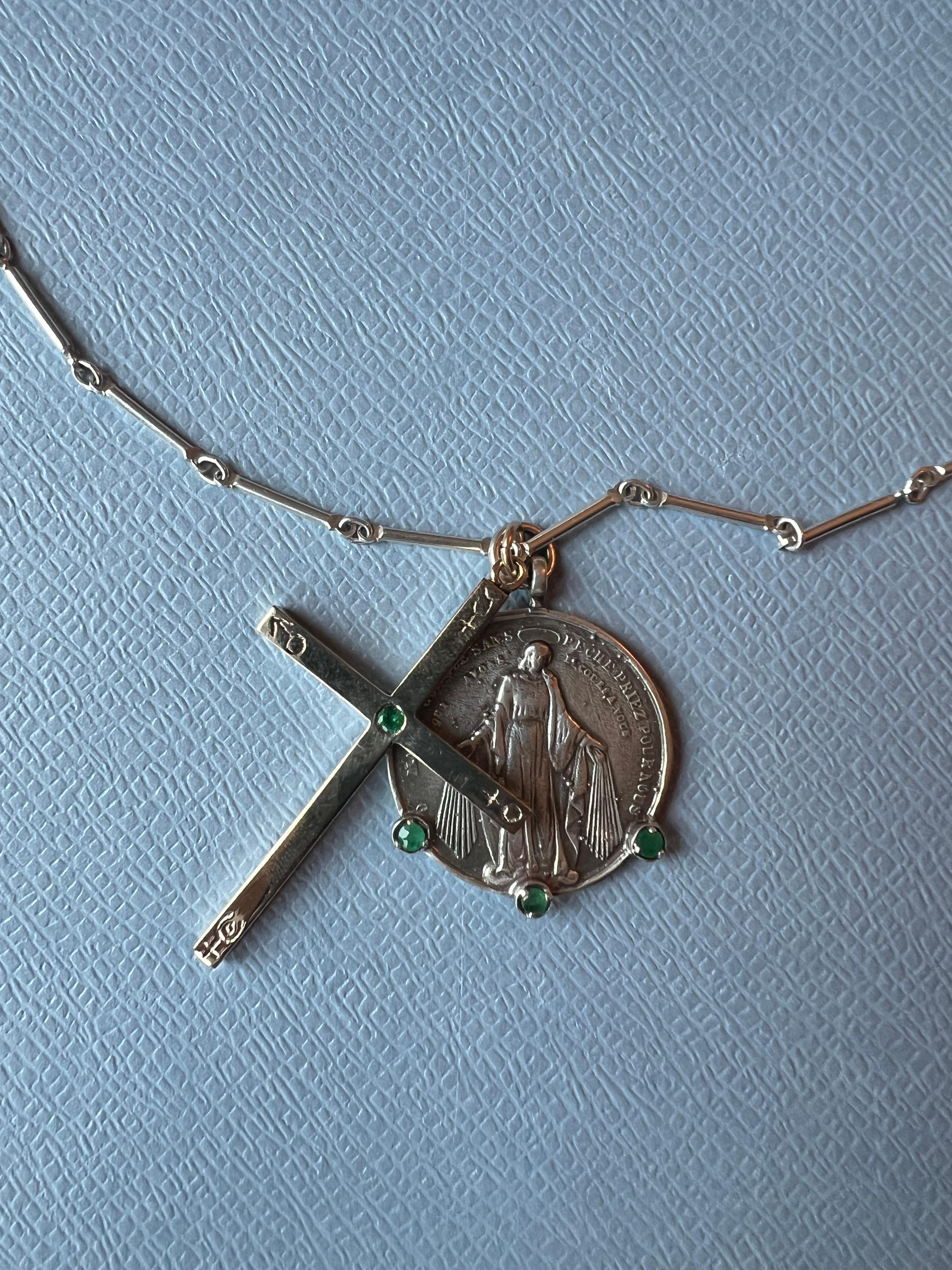 Virgin Mary Medal Cross Necklace Emerald 1
