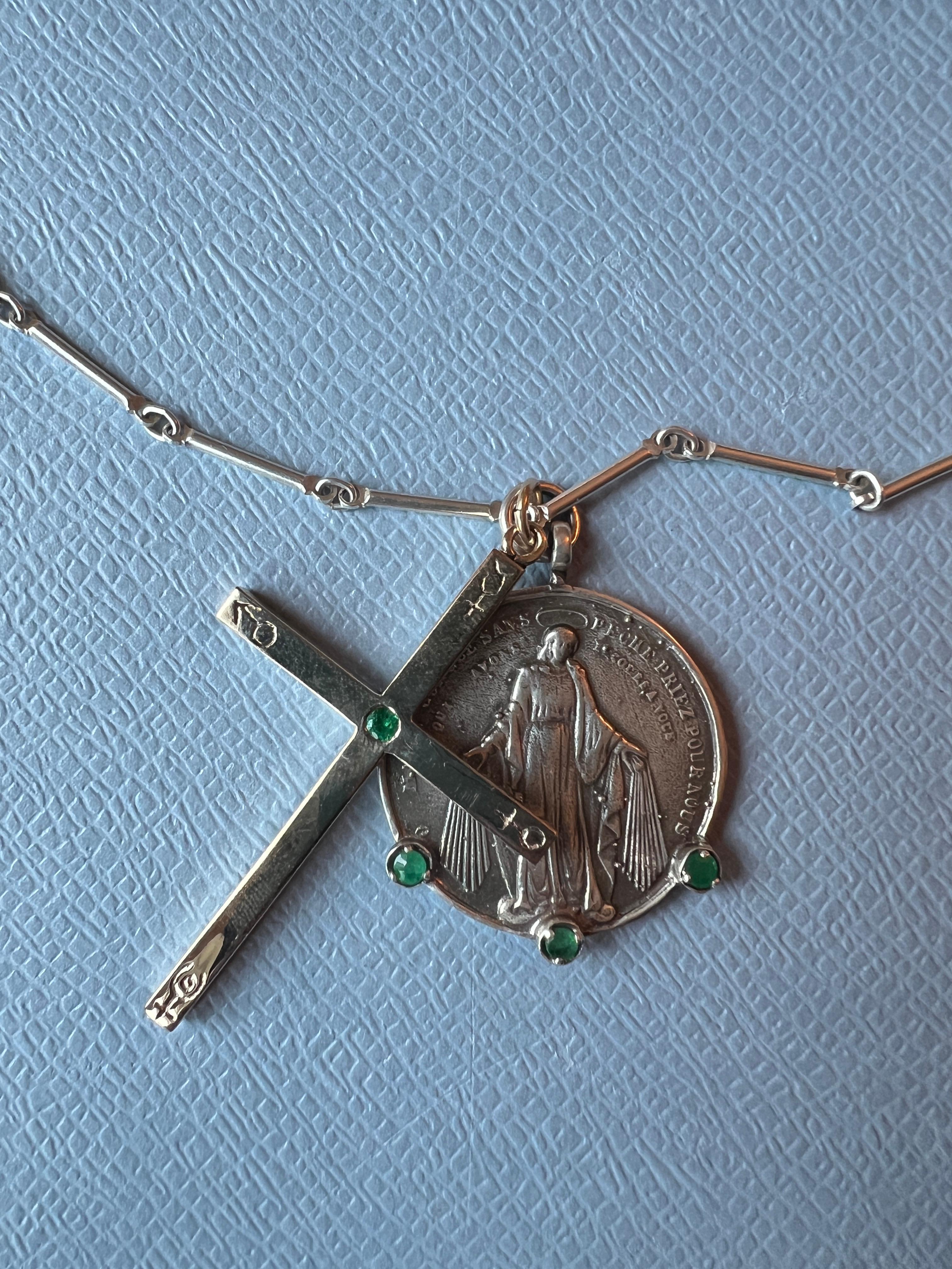 Virgin Mary Medal Cross Necklace Emerald 2