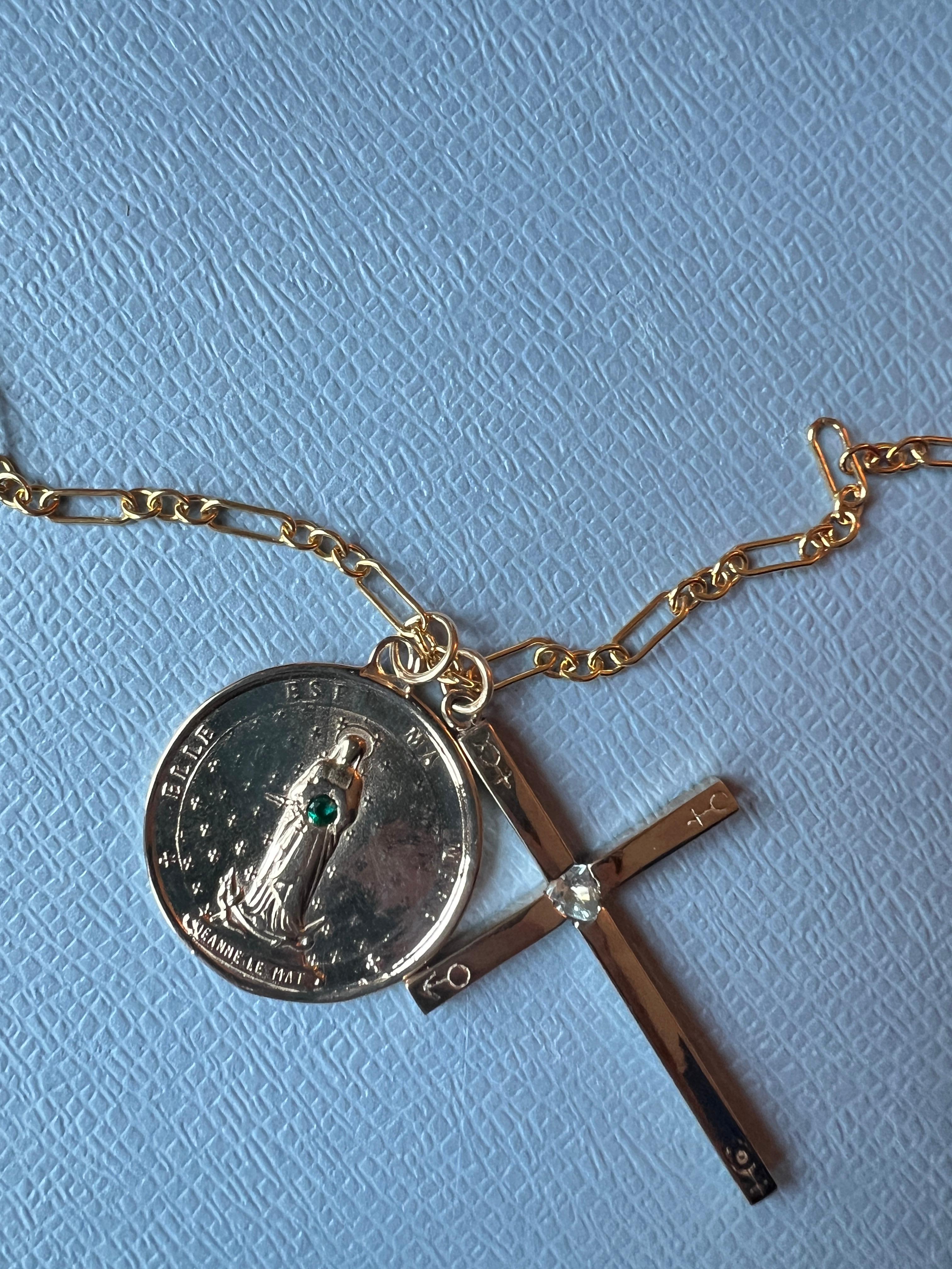 Cross Medal Chain Necklace Aquamarine Heart 3