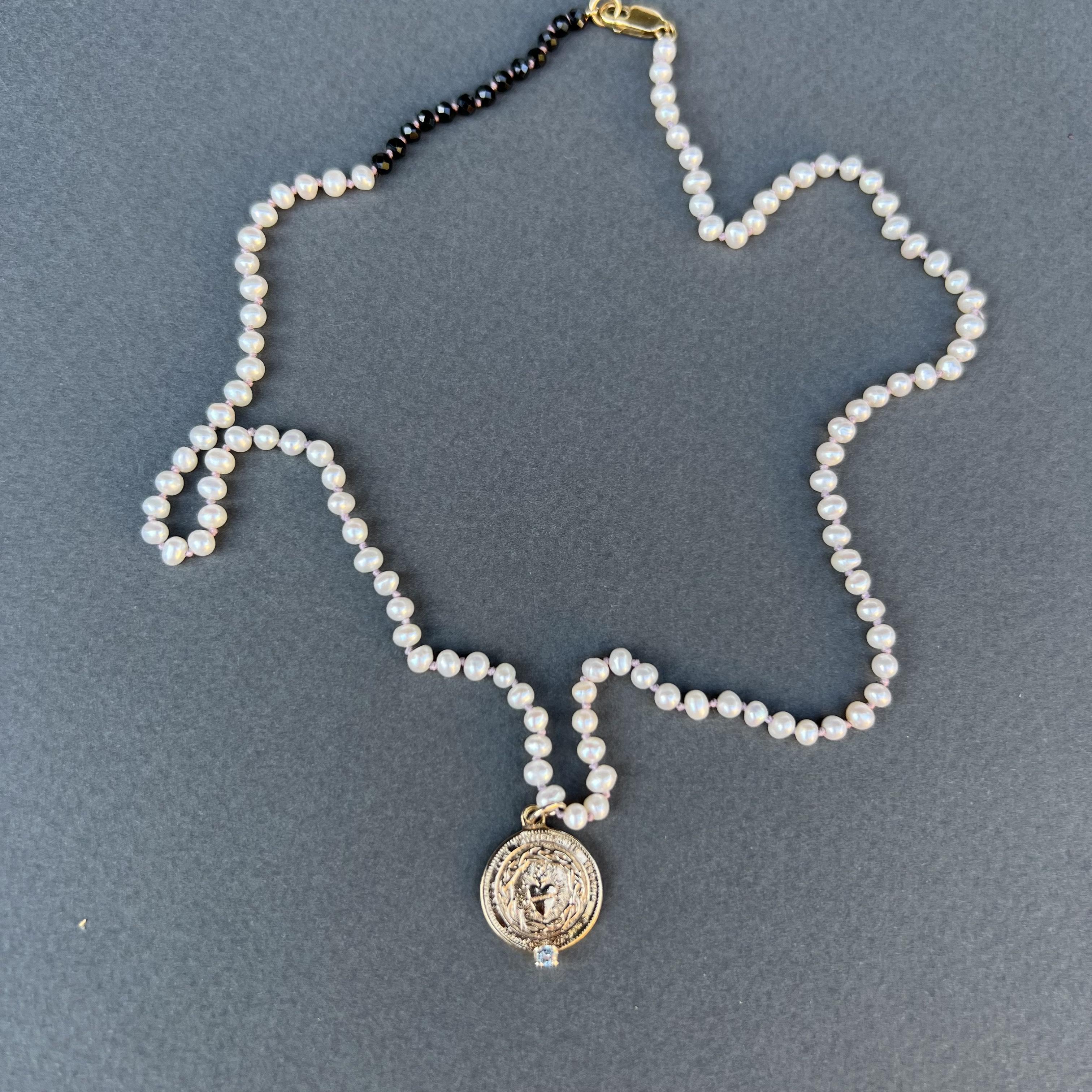 Aquamarin Herz Medaille Weiße Perlenkette Halskette  J Dauphin im Angebot 2