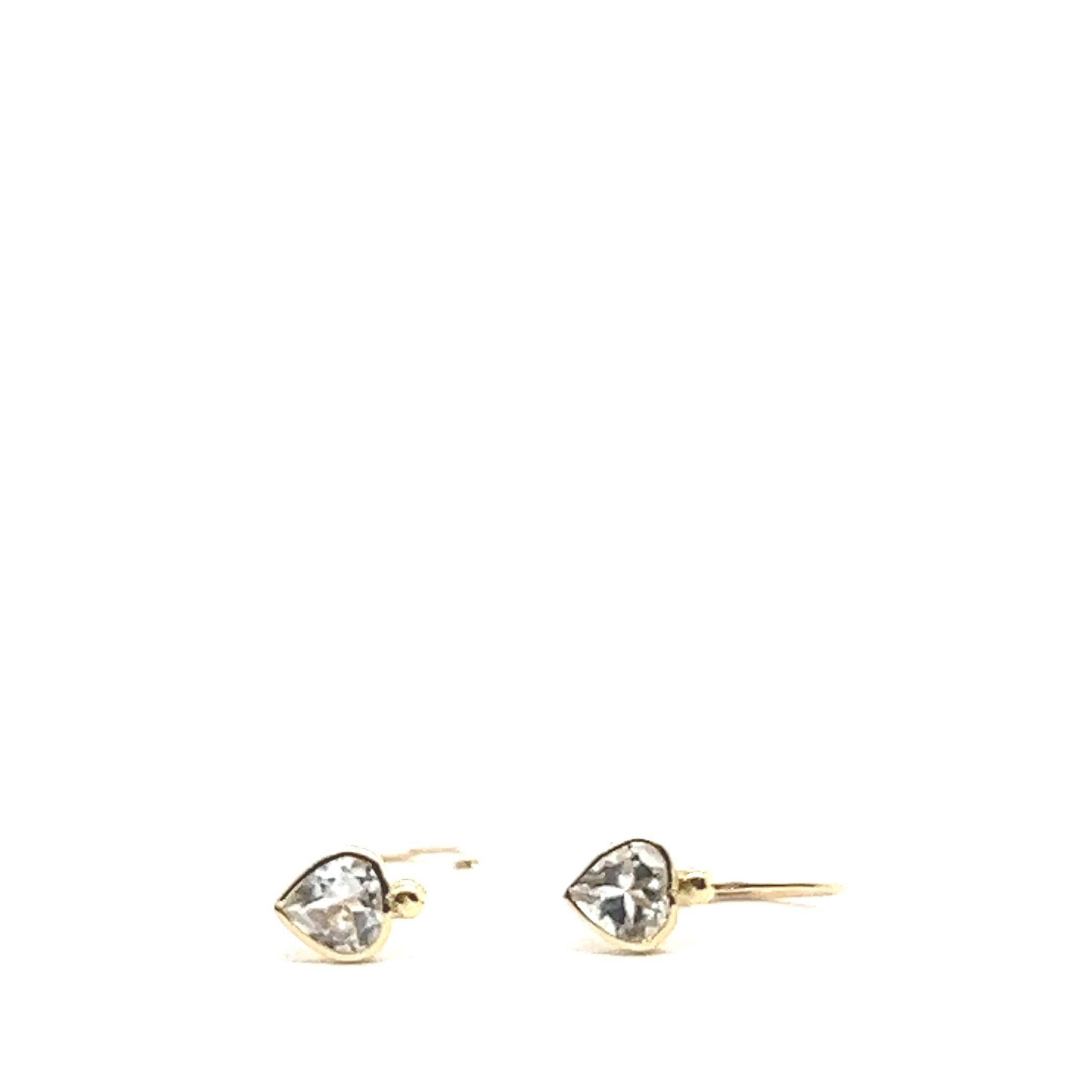 Aquamarine Heart Shape Yellow Gold 18 Carats Earring In Excellent Condition For Sale In Vannes, FR