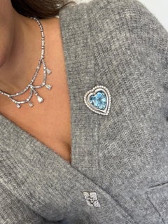 Heart-Shaped Aquamarine and Diamond Pendant-Brooch in Platinum and 14K Gold