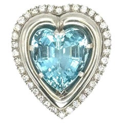 Platinum and 14 White Gold Aquamarine Heart Shaped Brooch/Pendant