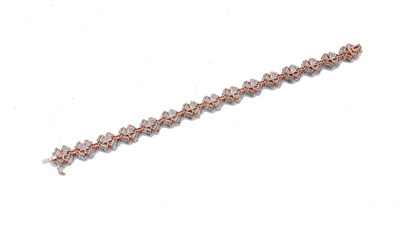 Retro Aquamarine Hearts, Diamonds, 14 Karat Rose Gold Bracelet For Sale