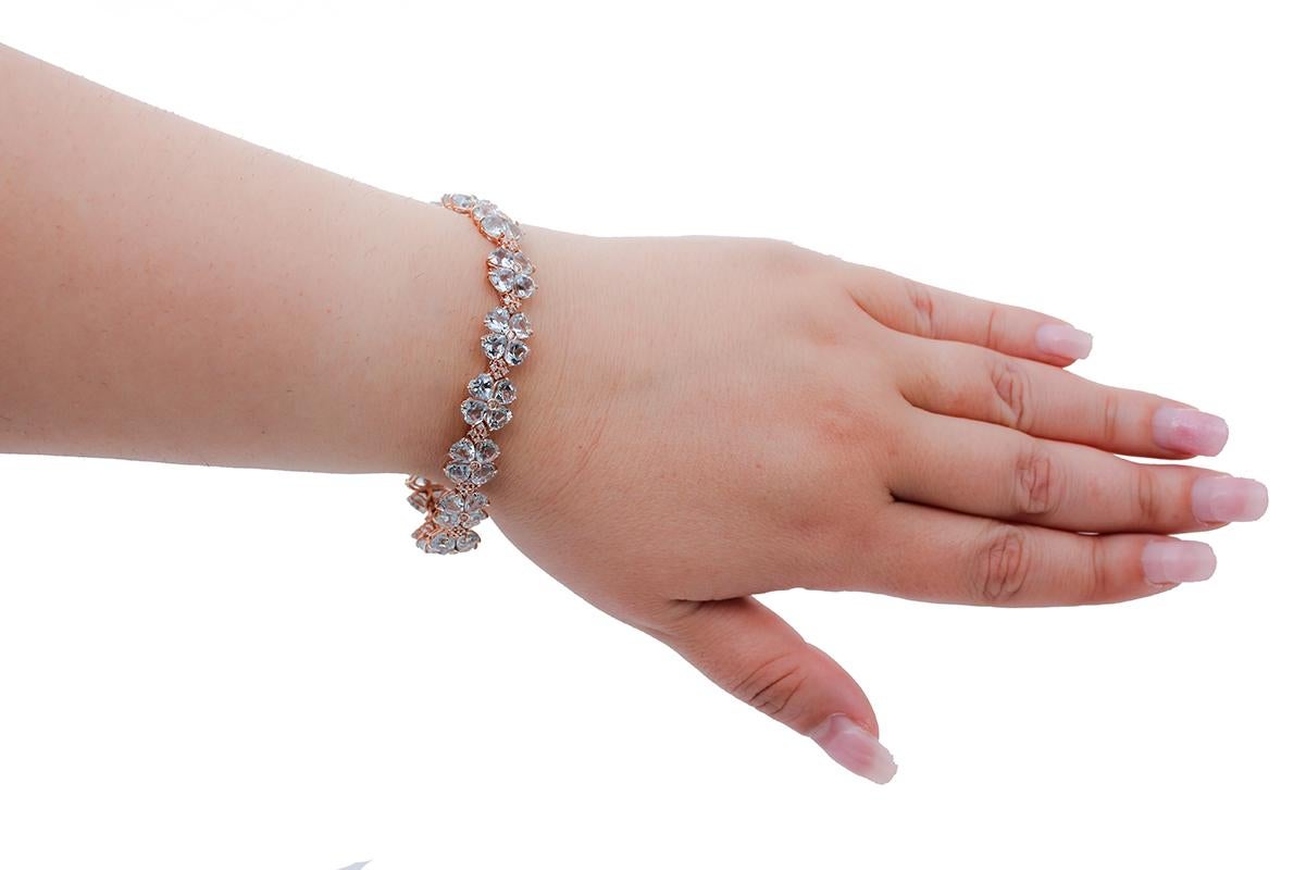 Mixed Cut Aquamarine Hearts, Diamonds, 14 Karat Rose Gold Bracelet For Sale