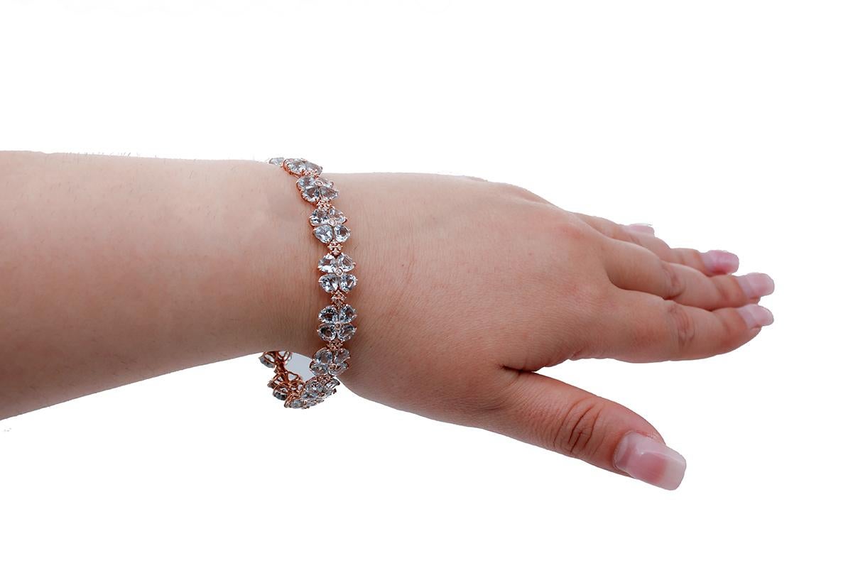 Aquamarine Hearts, Diamonds, 14 Karat Rose Gold Bracelet In Good Condition For Sale In Marcianise, Marcianise (CE)