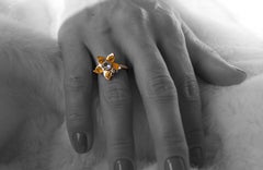 Aquamarine in White - and Rose Gold Flower Cocktail Ring by Alexander Leyser