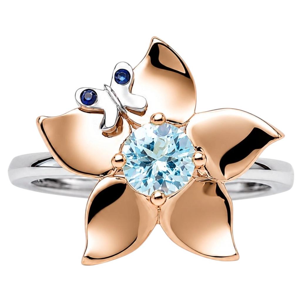 Bague cocktail aigue-marine en or blanc et rose par Alexander Leyser