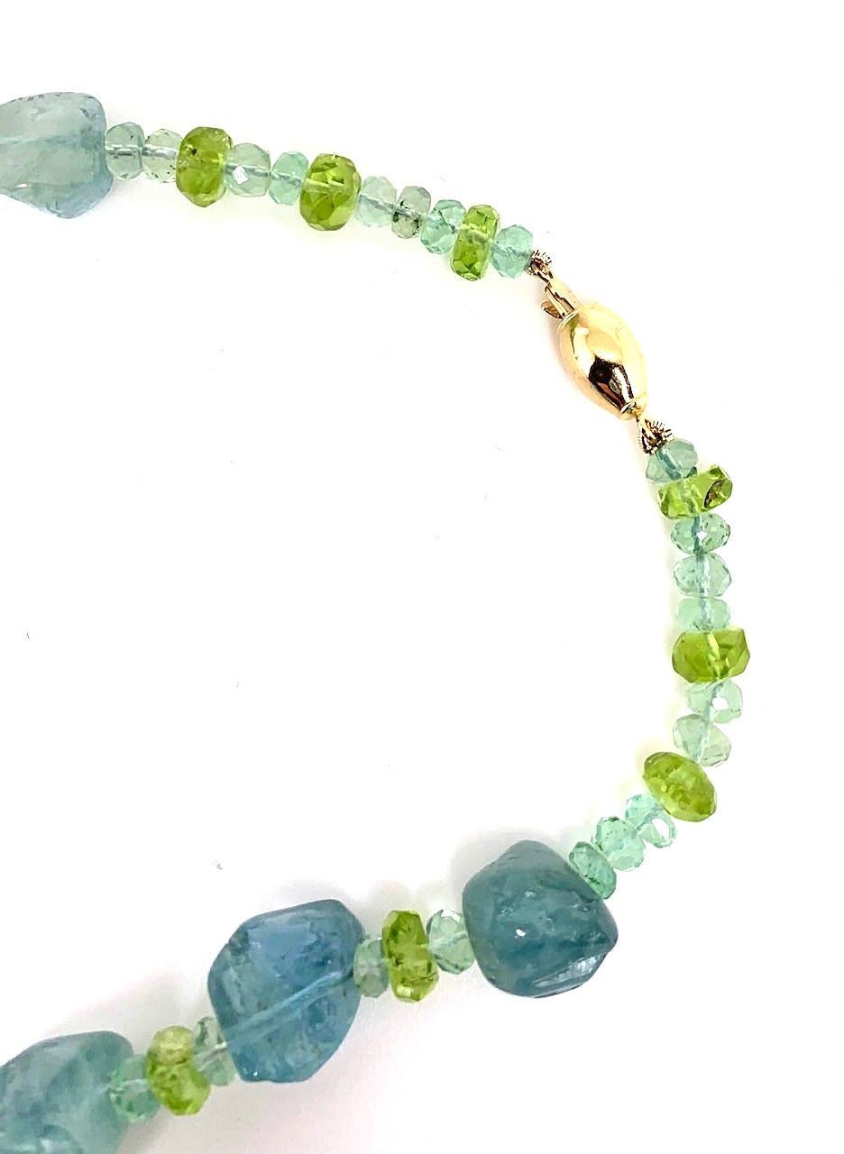 Artisan Aquamarine, Indicolite Tourmaline and Peridot Beaded Necklace with Gold Accents