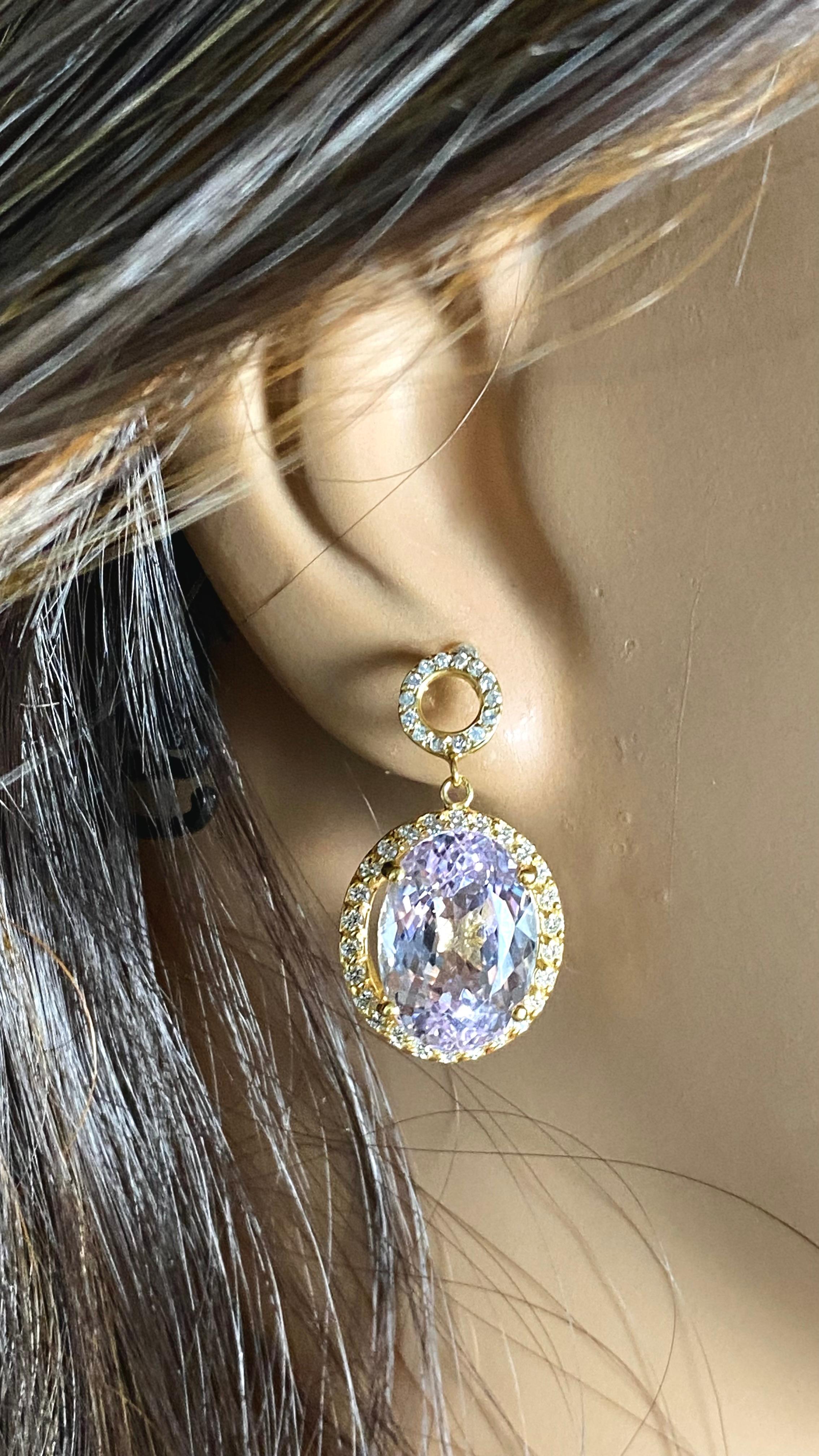 Aquamarine Kunzite Diamonds 15.43 Carat Yellow Gold Drop High Jewel Earrings 6