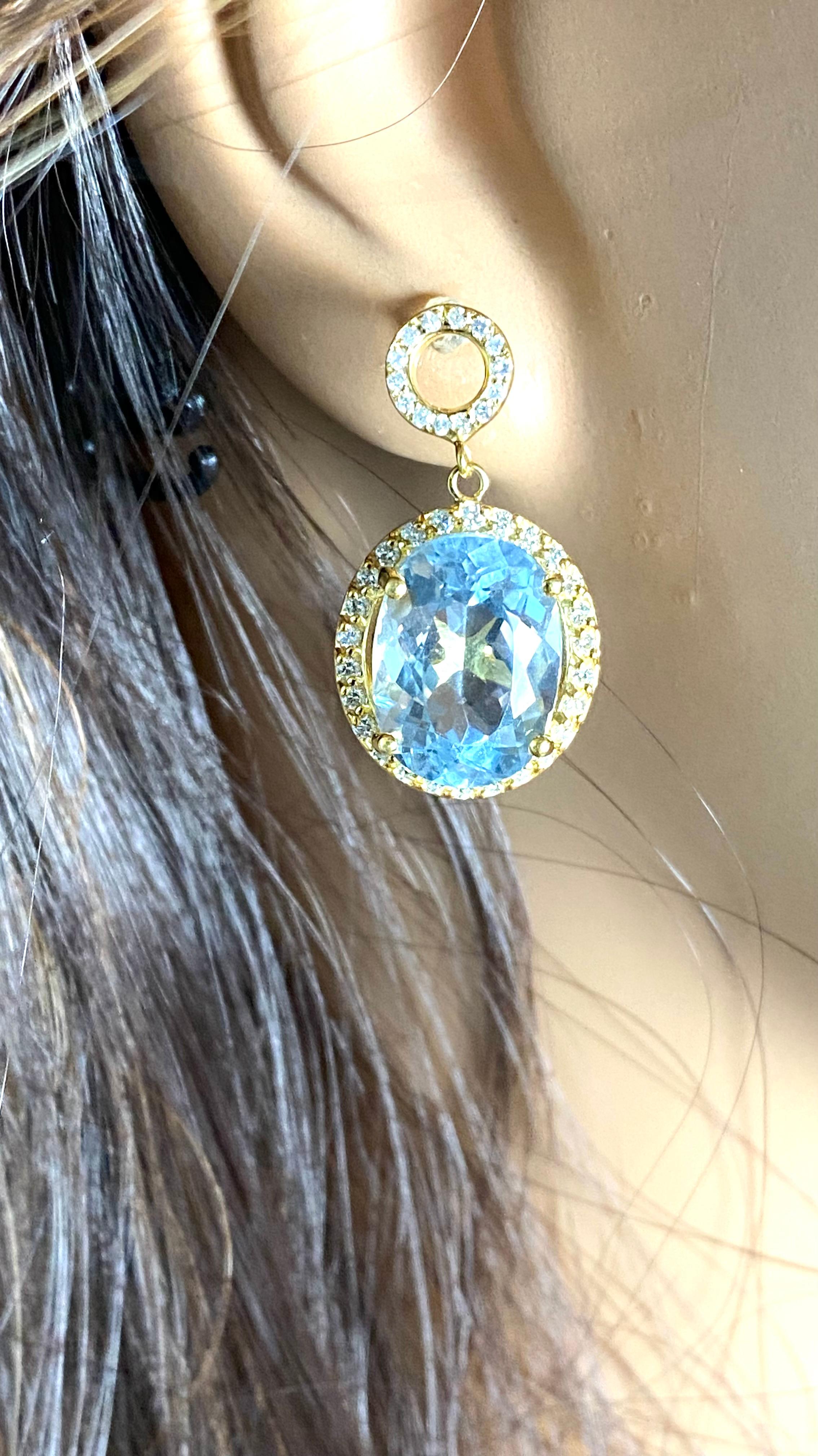 Aquamarine Kunzite Diamonds 15.43 Carat Yellow Gold Drop High Jewel Earrings 1