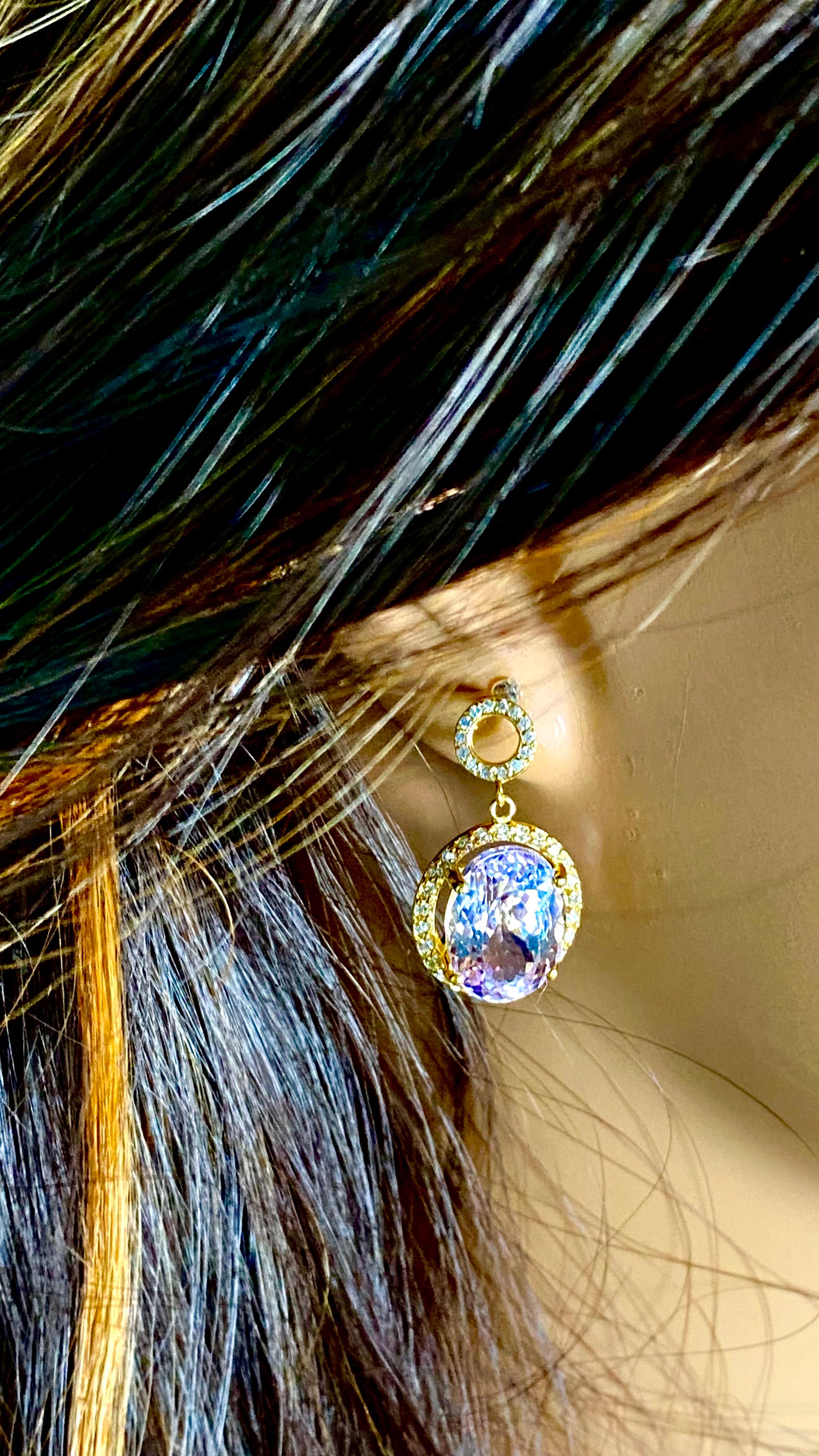 Aquamarine Kunzite Diamonds 15.43 Carat Yellow Gold Drop High Jewel Earrings 7