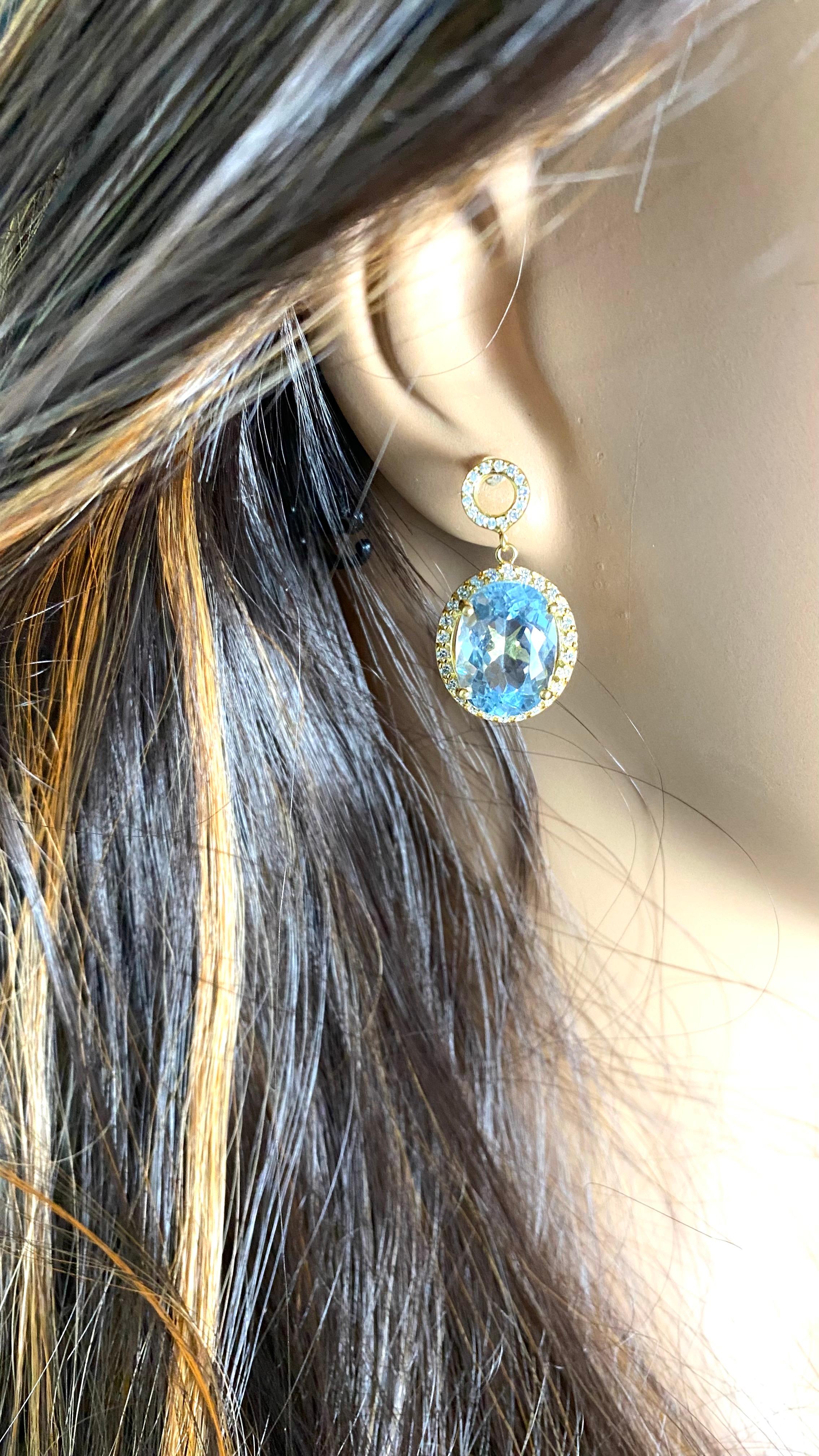 Aquamarine Kunzite Diamonds 15.43 Carat Yellow Gold Drop High Jewel Earrings 4