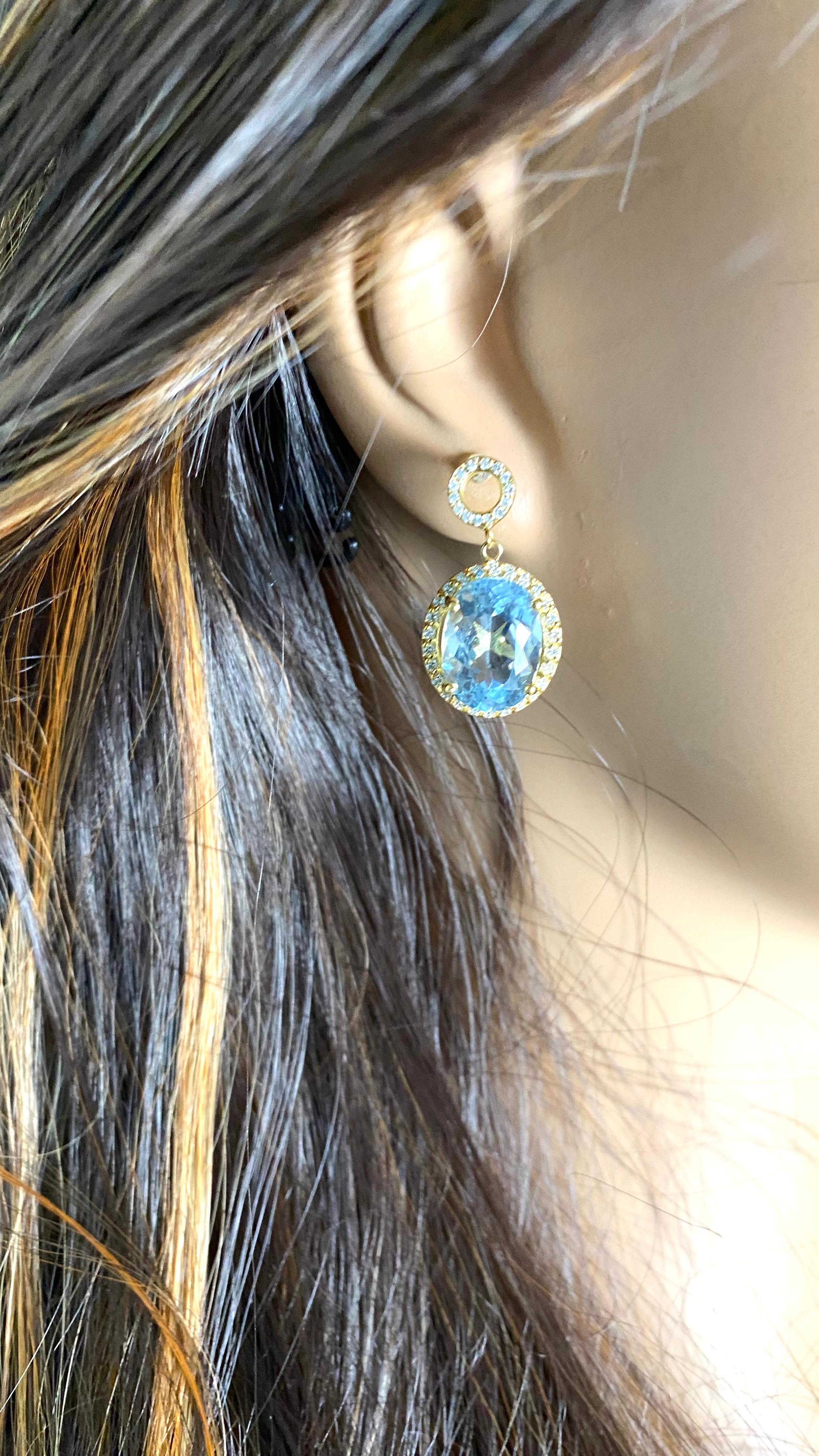Aquamarine Kunzite Diamonds 15.43 Carat Yellow Gold Drop High Jewel Earrings 5