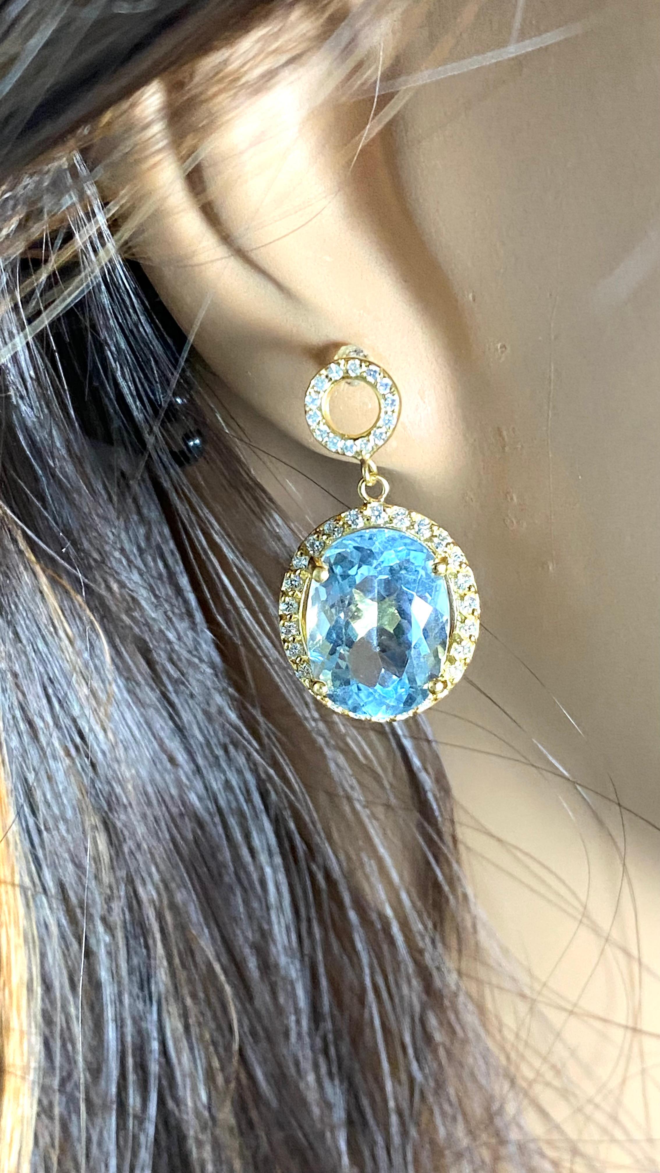 Aquamarine Kunzite Diamonds 15.43 Carat Yellow Gold Drop High Jewel Earrings 3