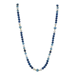 Aquamarine, Kyanite, Freshwater Pearl & 18K Gold Necklace