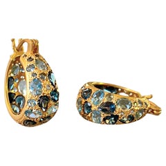 Aquamarine, London Blue Topaz 18kt Gold Hoops by Lauren Harper