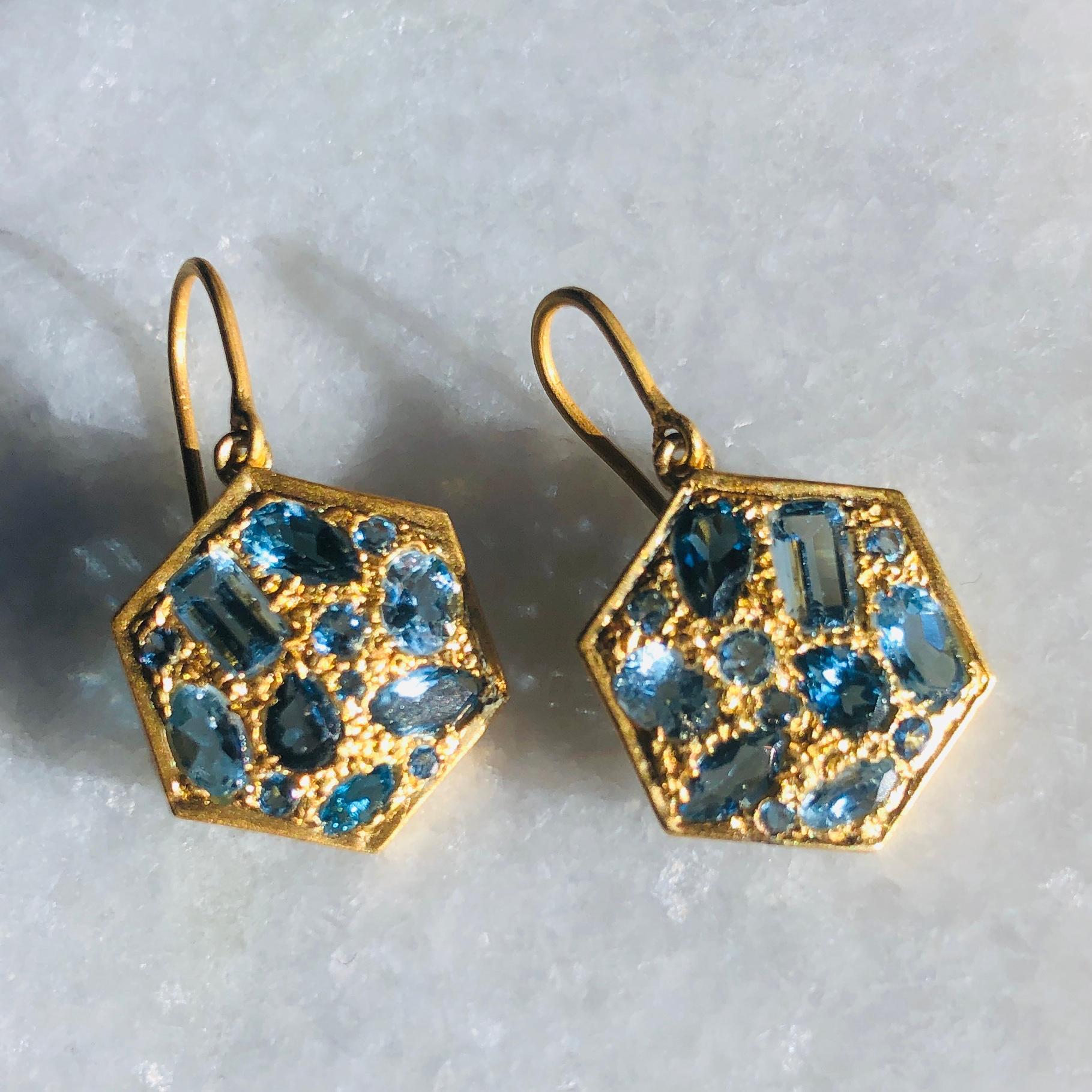 Artist Aquamarine London Blue Topaz Gold Earrings by Lauren Harper