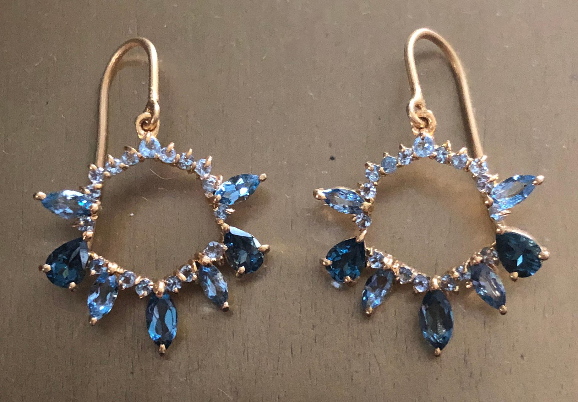 Aquamarine London Blue Topaz Gold Earrings by Lauren Harper For Sale 1