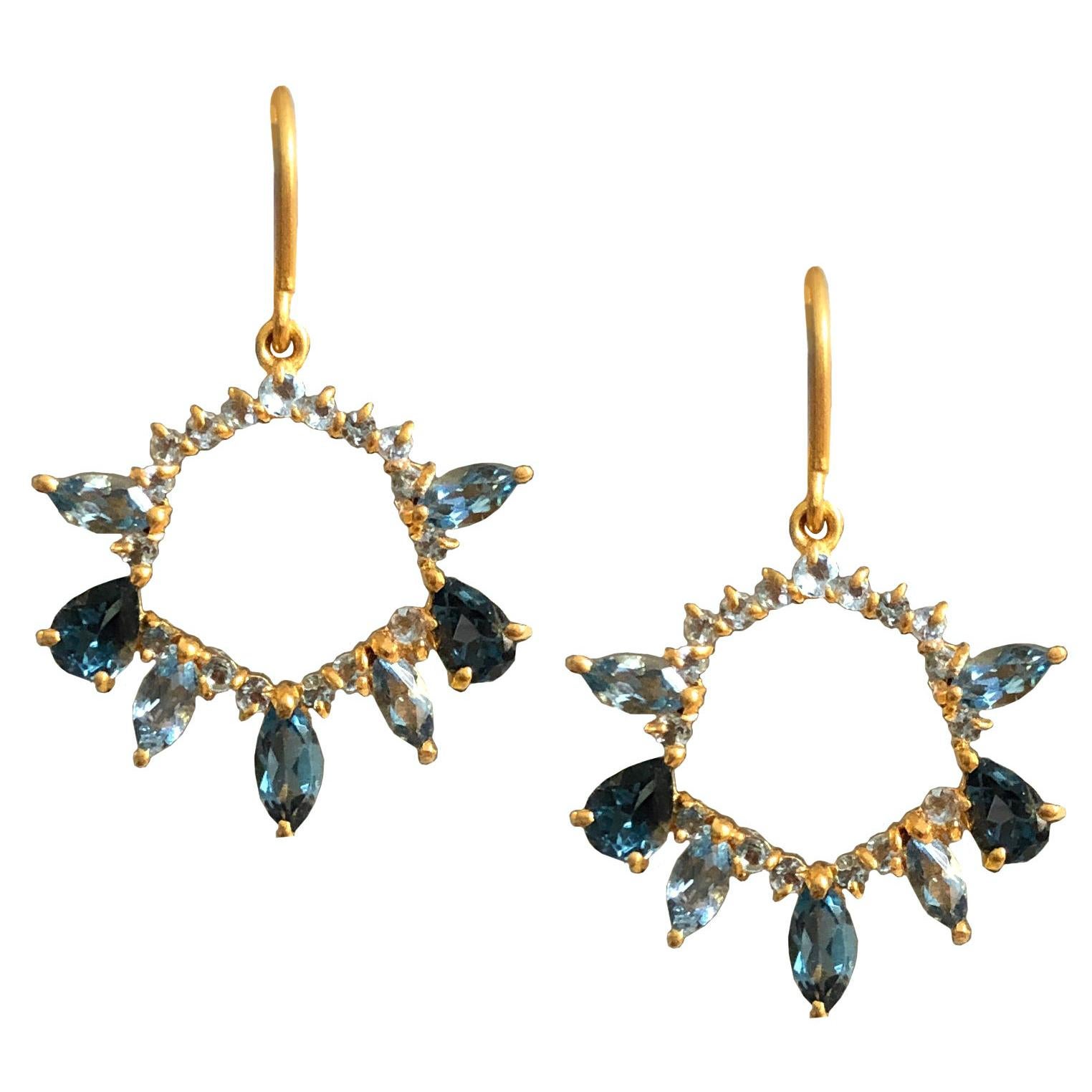 Aquamarine London Blue Topaz Gold Earrings by Lauren Harper For Sale